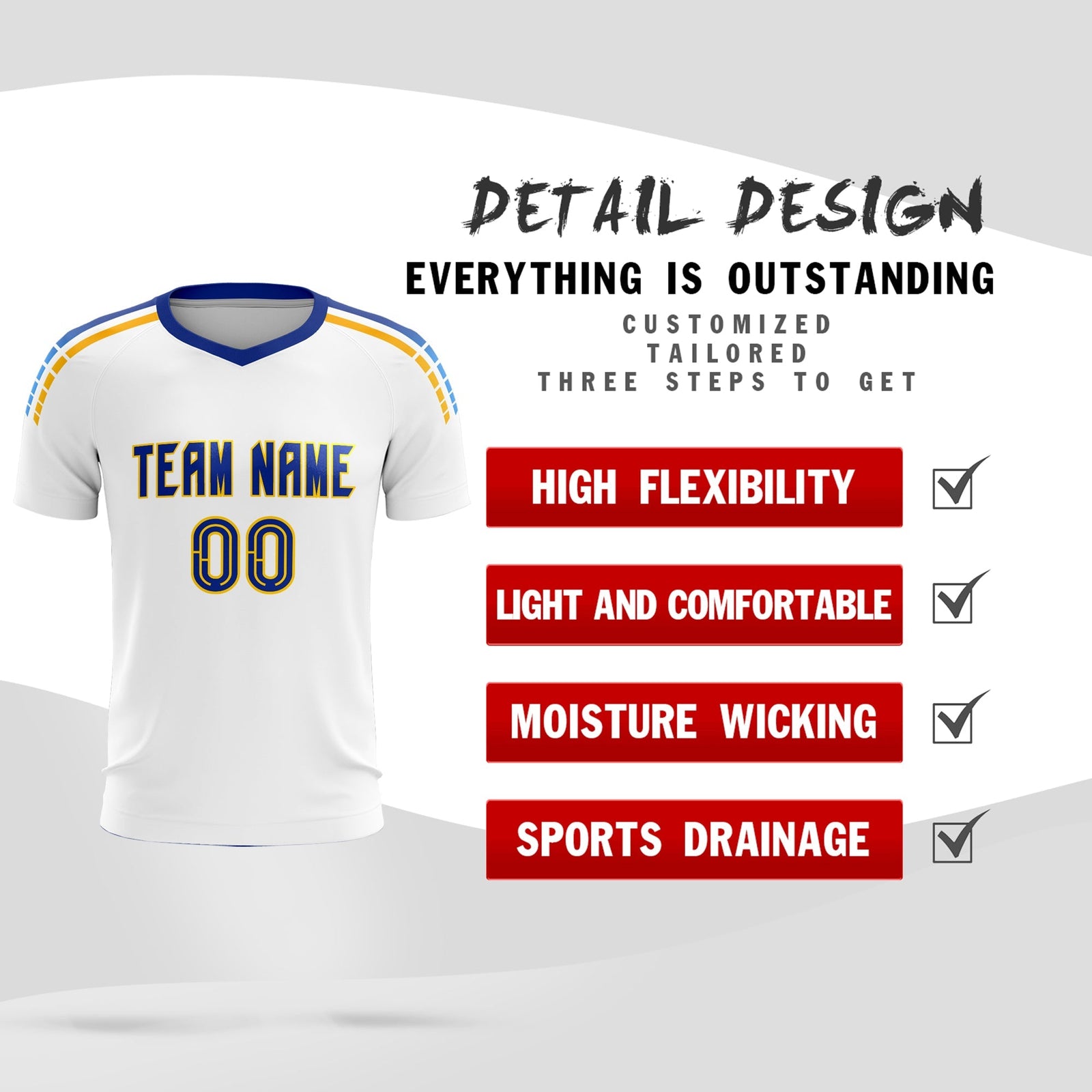 Custom White Raglan Shoulder Striped Soccer Tops/Sets Jersey