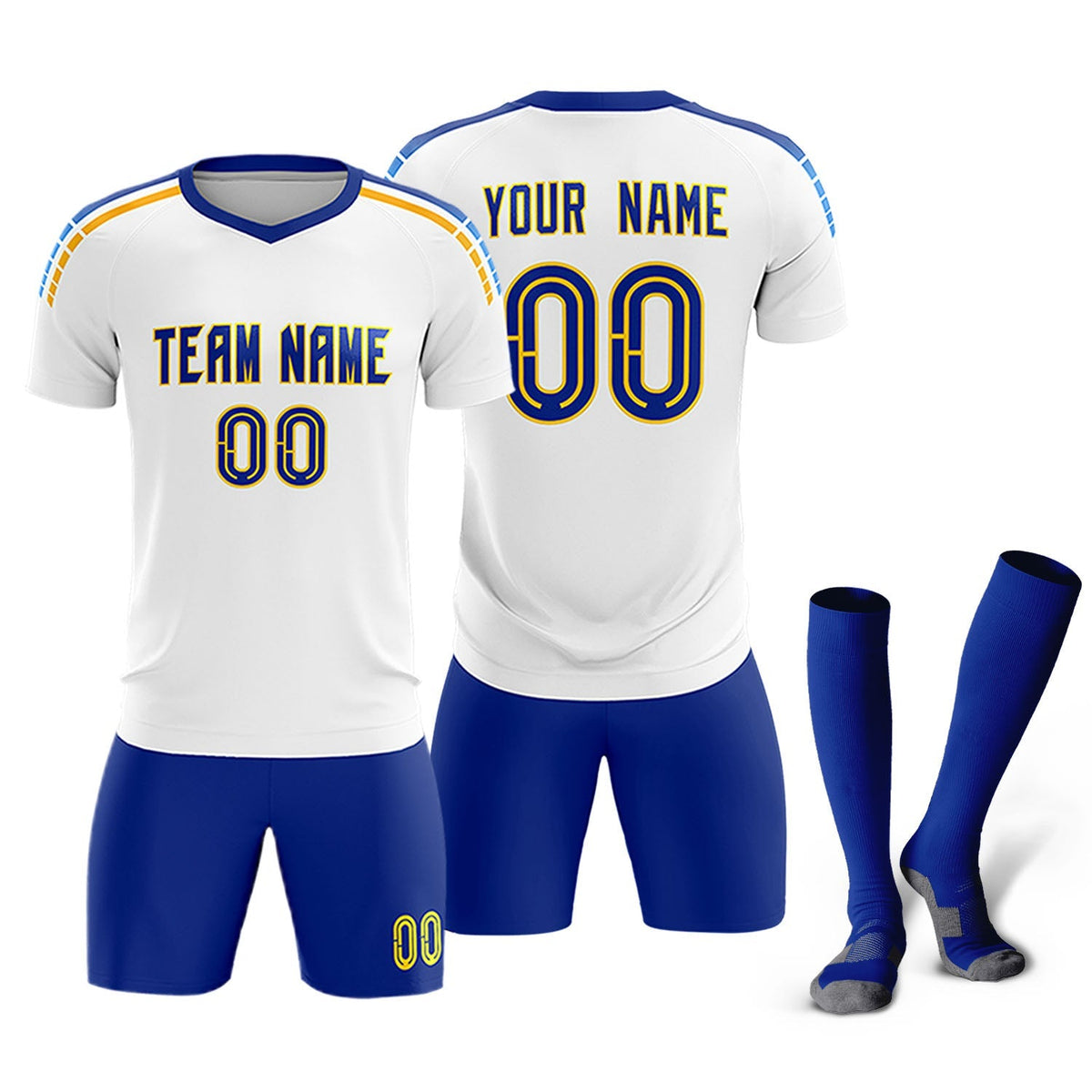 Custom White Raglan Shoulder Striped Soccer Tops/Sets Jersey
