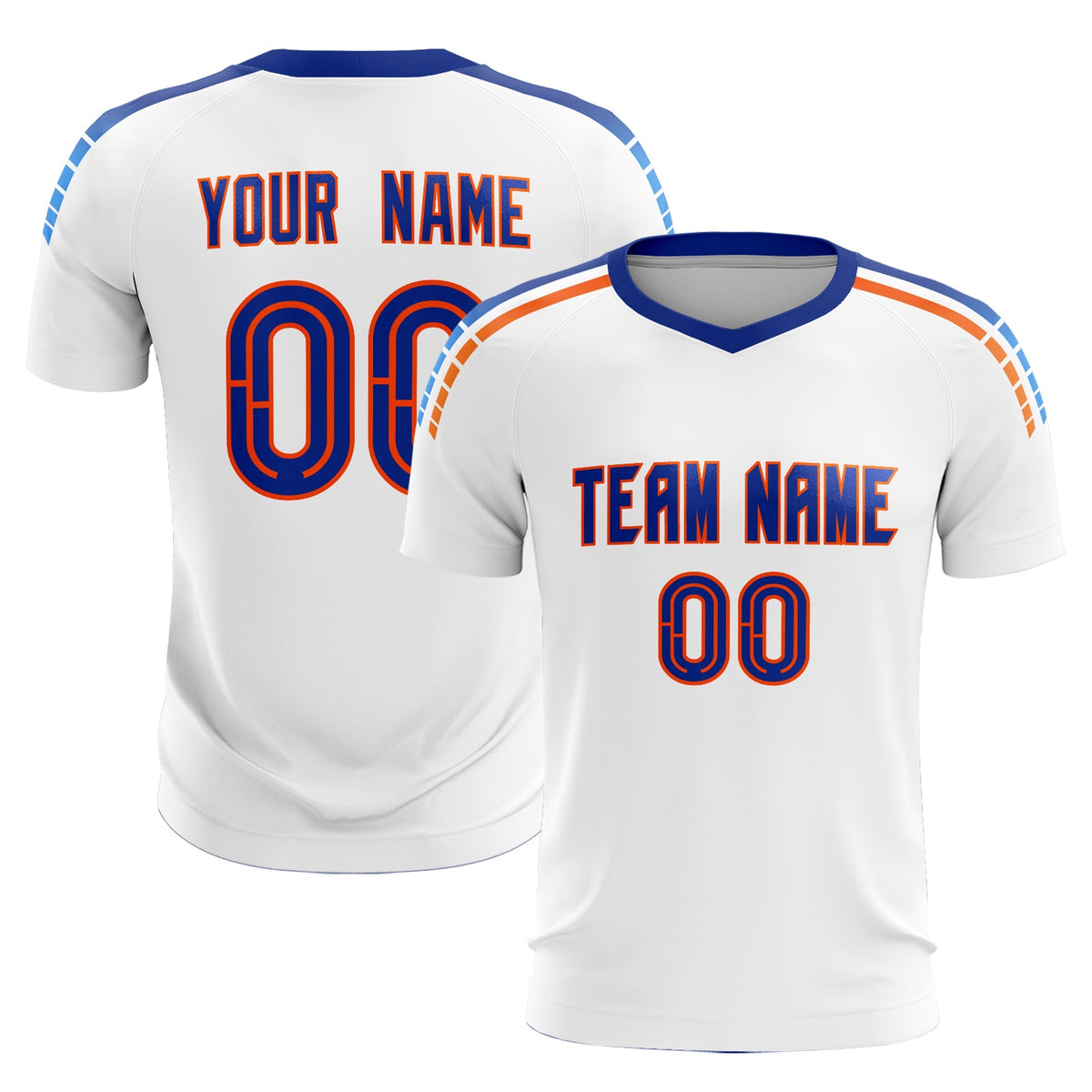 Custom White Raglan Shoulder Striped Soccer Tops/Sets Jersey