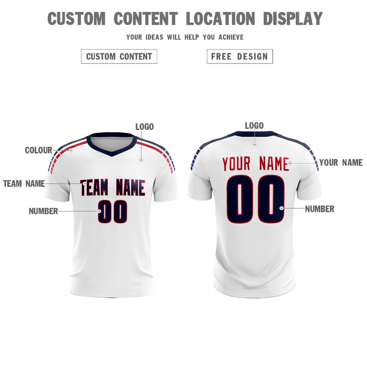 Custom white Striped Quick Dry Tops Soccer Sets Jersey