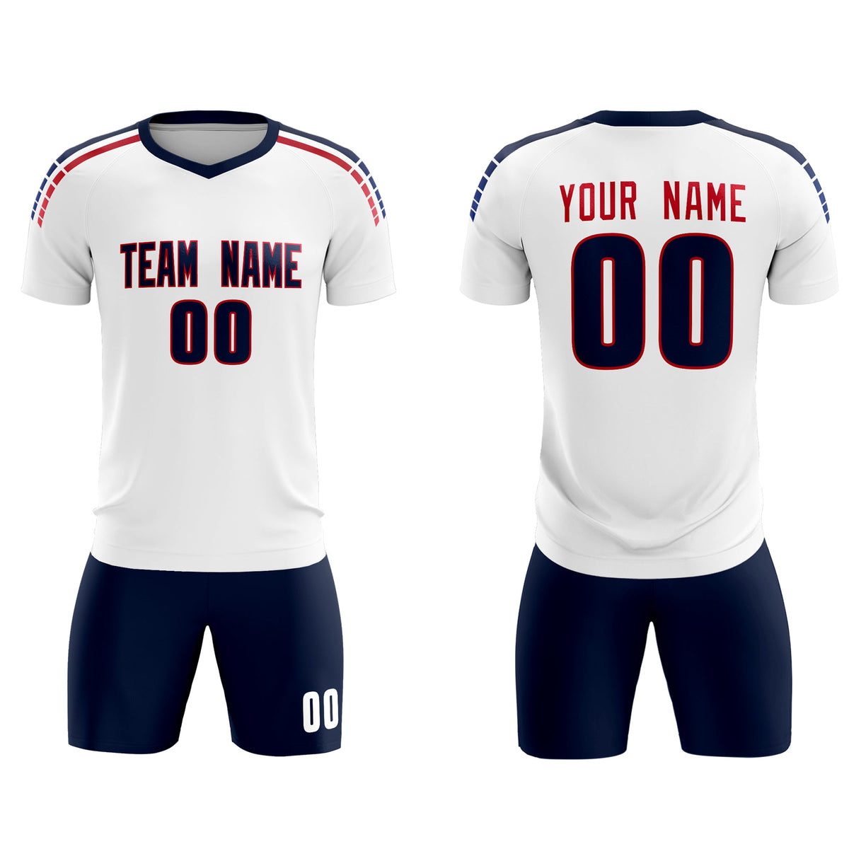 Custom white Striped Quick Dry Tops Soccer Sets Jersey