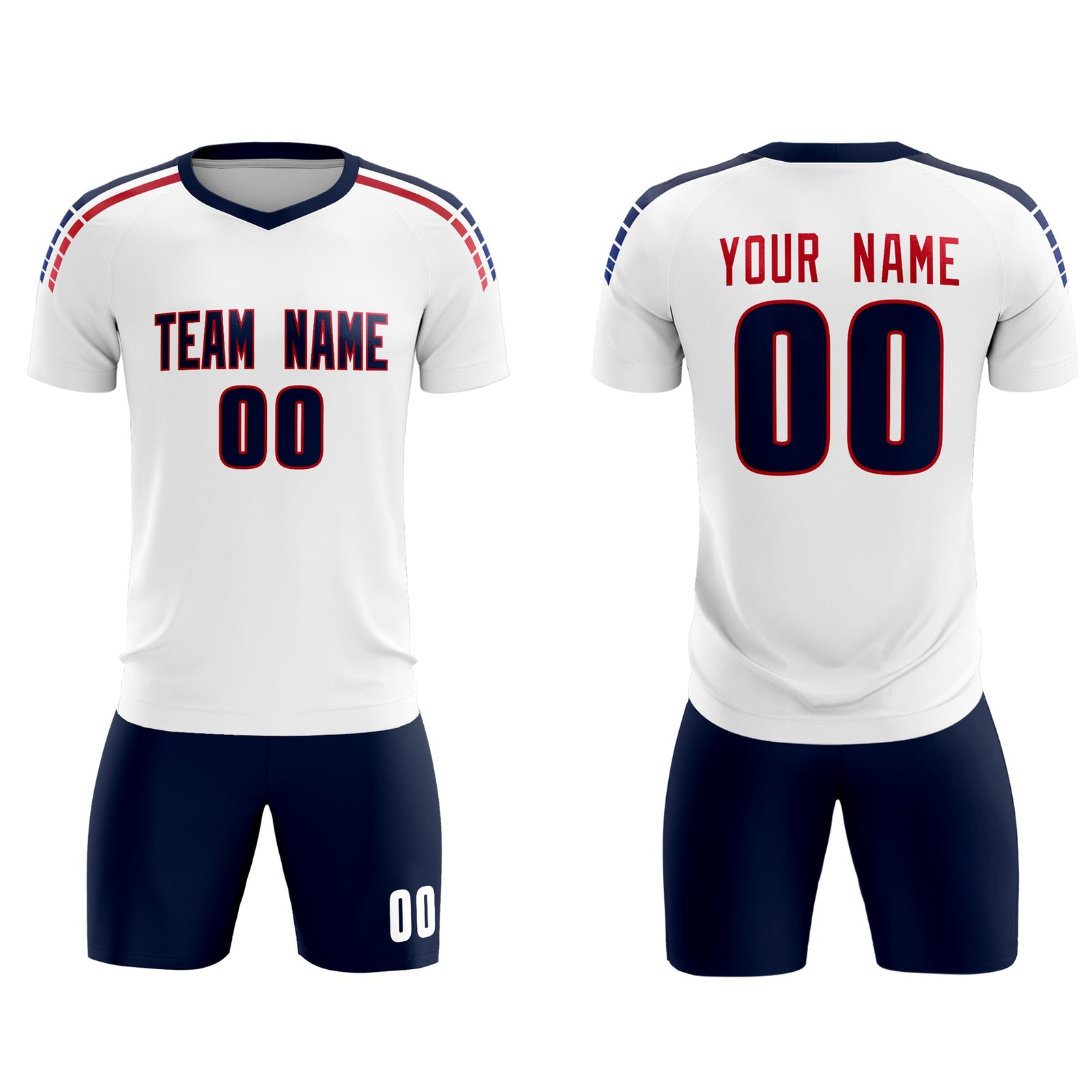 Custom white Striped Quick Dry Tops Soccer Sets Jersey