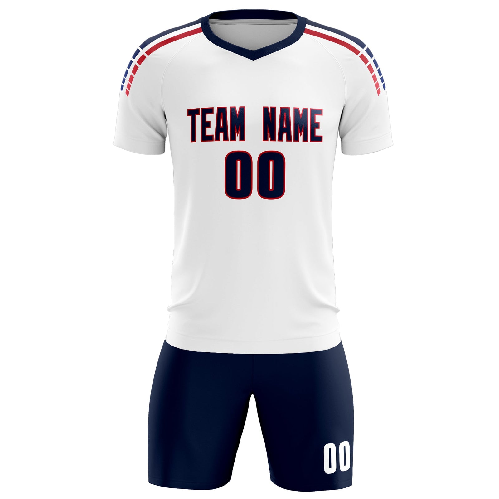 Custom white Striped Quick Dry Tops Soccer Sets Jersey