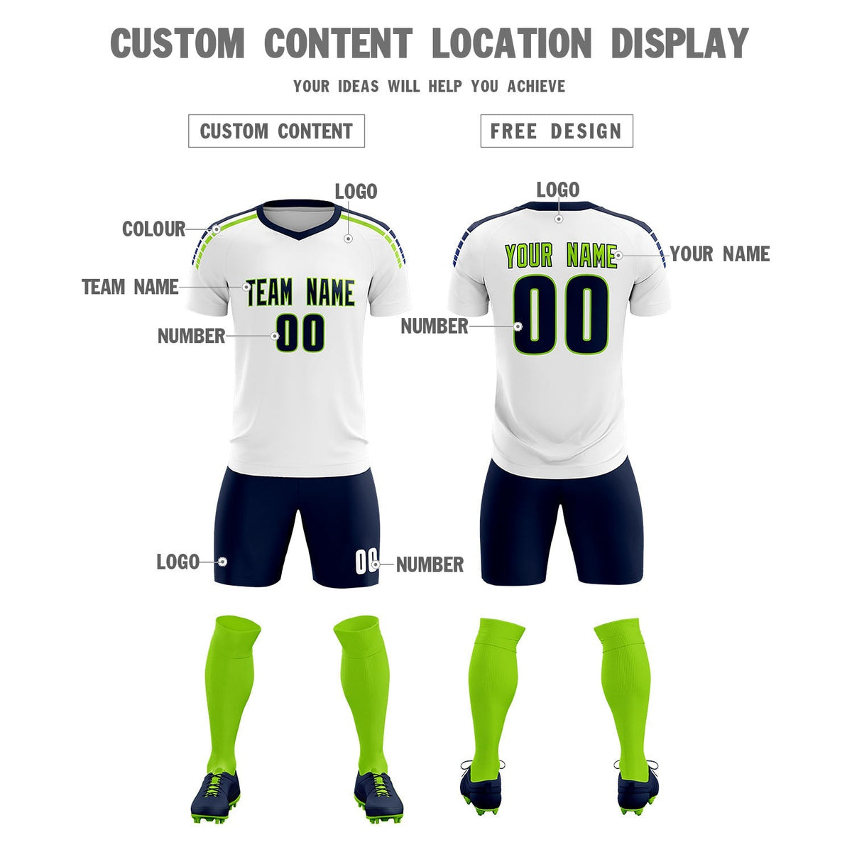 Custom White Raglan Shoulder Striped Soccer Tops/Sets Jersey