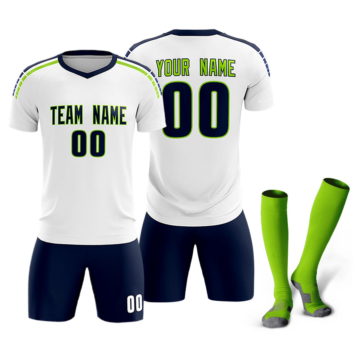 Custom White Raglan Shoulder Striped Soccer Tops/Sets Jersey
