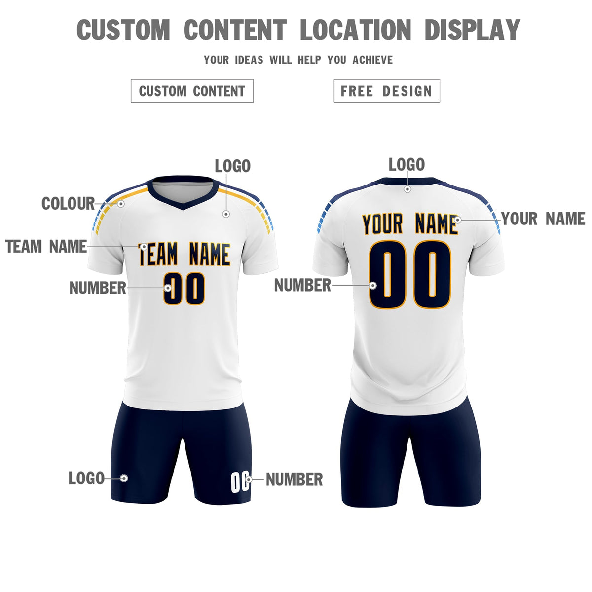 Custom White Raglan Shoulder Striped Soccer Tops/Sets Jersey