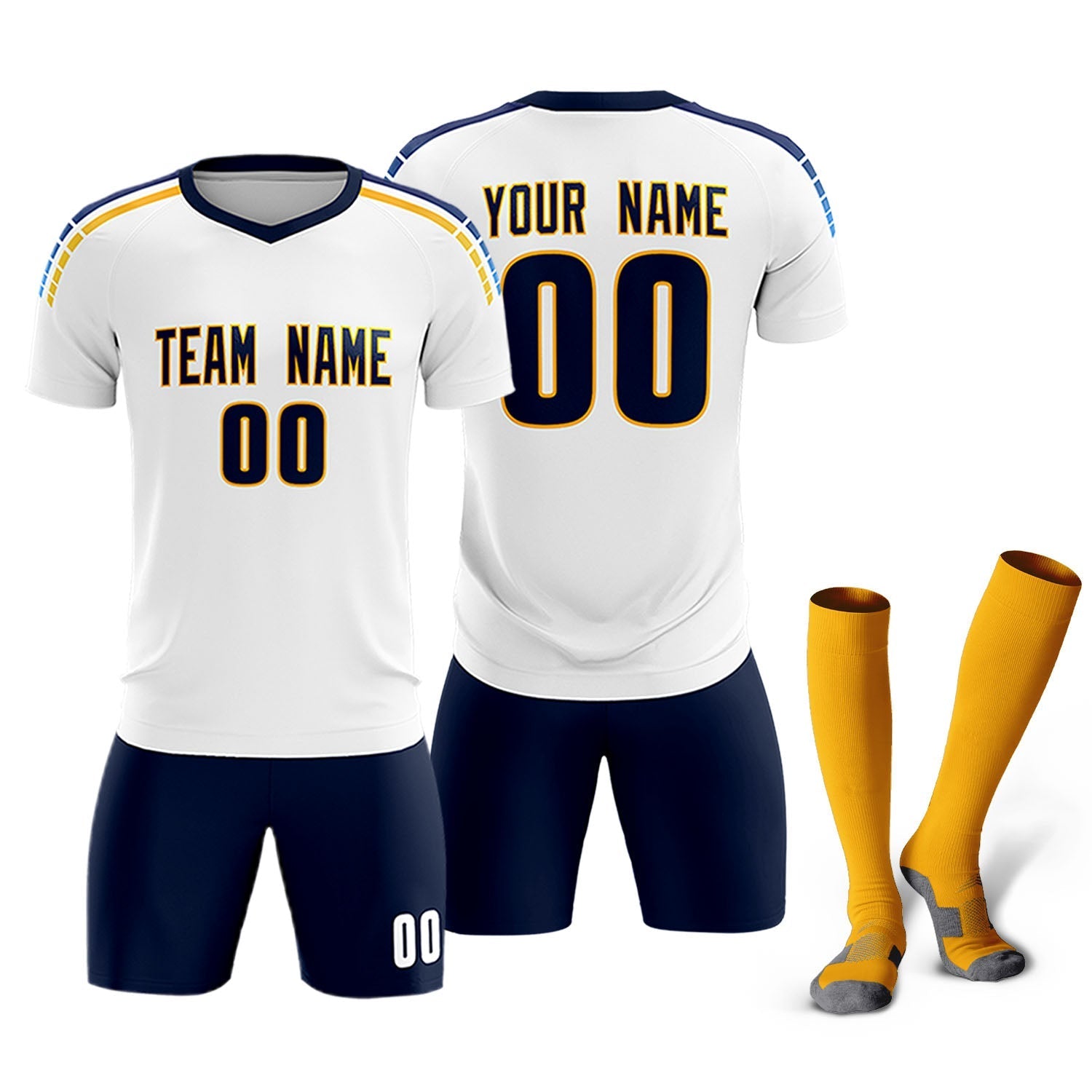 Custom White Raglan Shoulder Striped Soccer Tops/Sets Jersey
