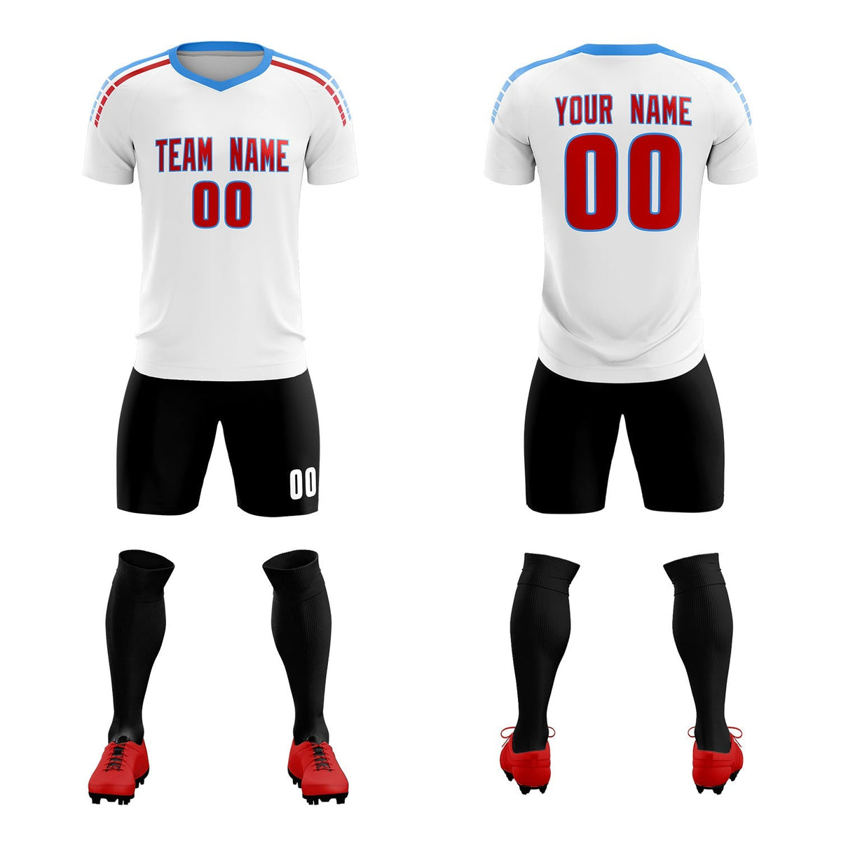 Custom White Raglan Shoulder Striped Soccer Tops/Sets Jersey