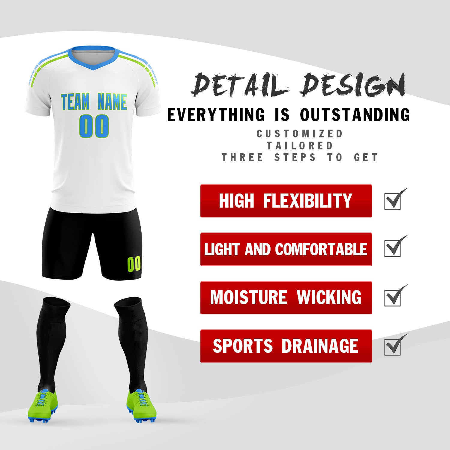 Custom White Raglan Shoulder Striped Soccer Tops/Sets Jersey