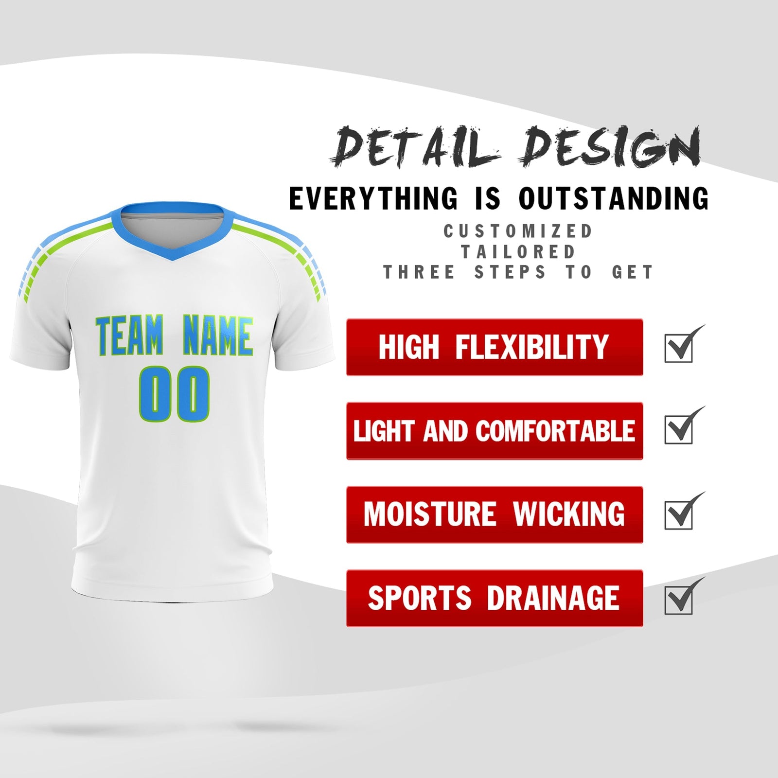 Custom White Raglan Shoulder Striped Soccer Tops/Sets Jersey