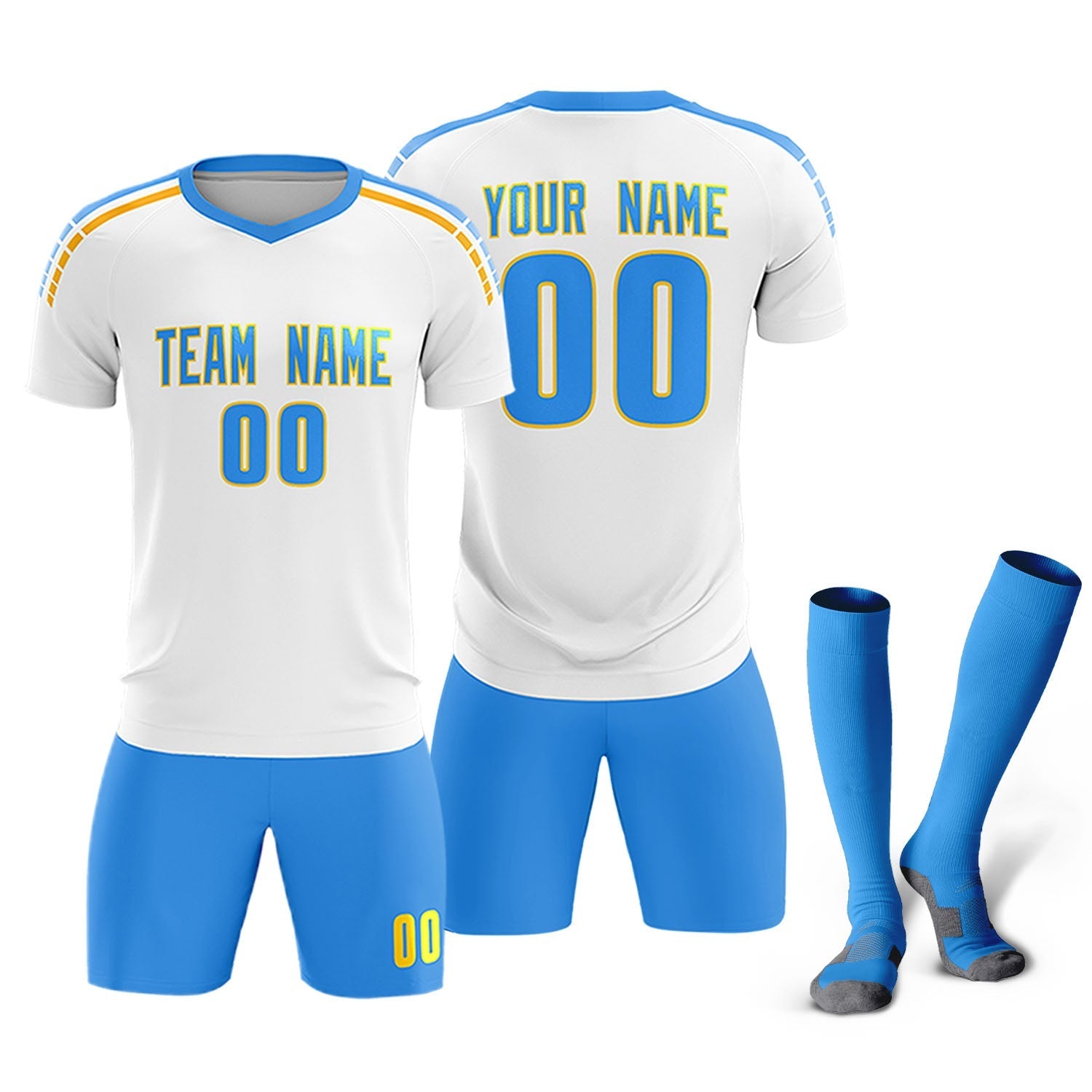 Custom White Raglan Shoulder Striped Soccer Tops/Sets Jersey