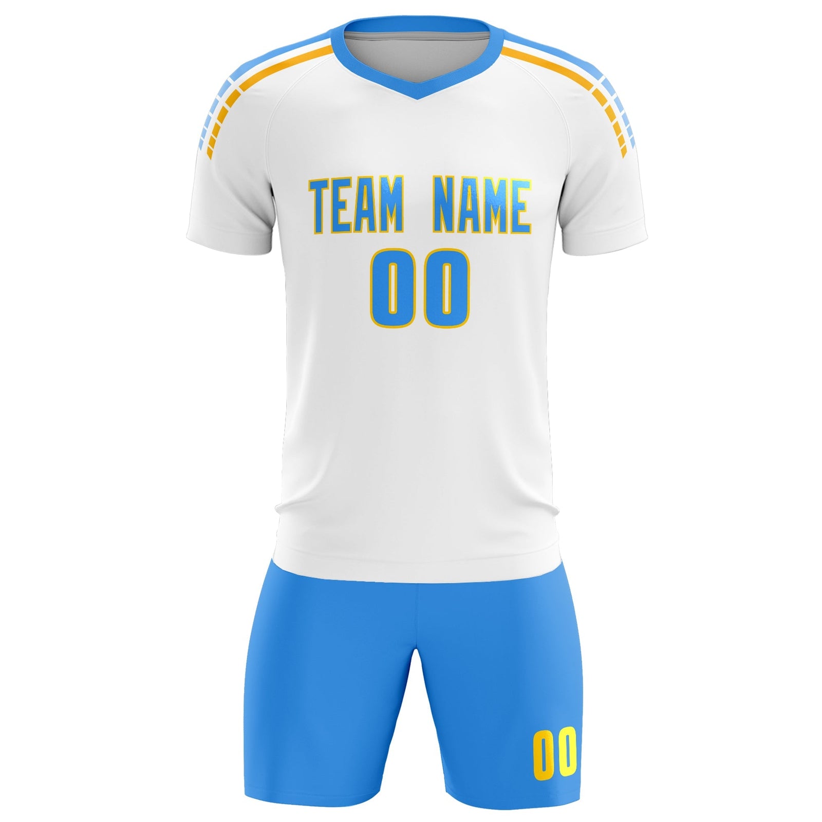 Custom White Raglan Shoulder Striped Soccer Tops/Sets Jersey