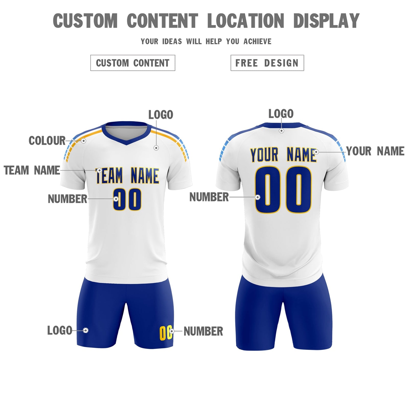 Custom White Raglan Shoulder Striped Soccer Tops/Sets Jersey