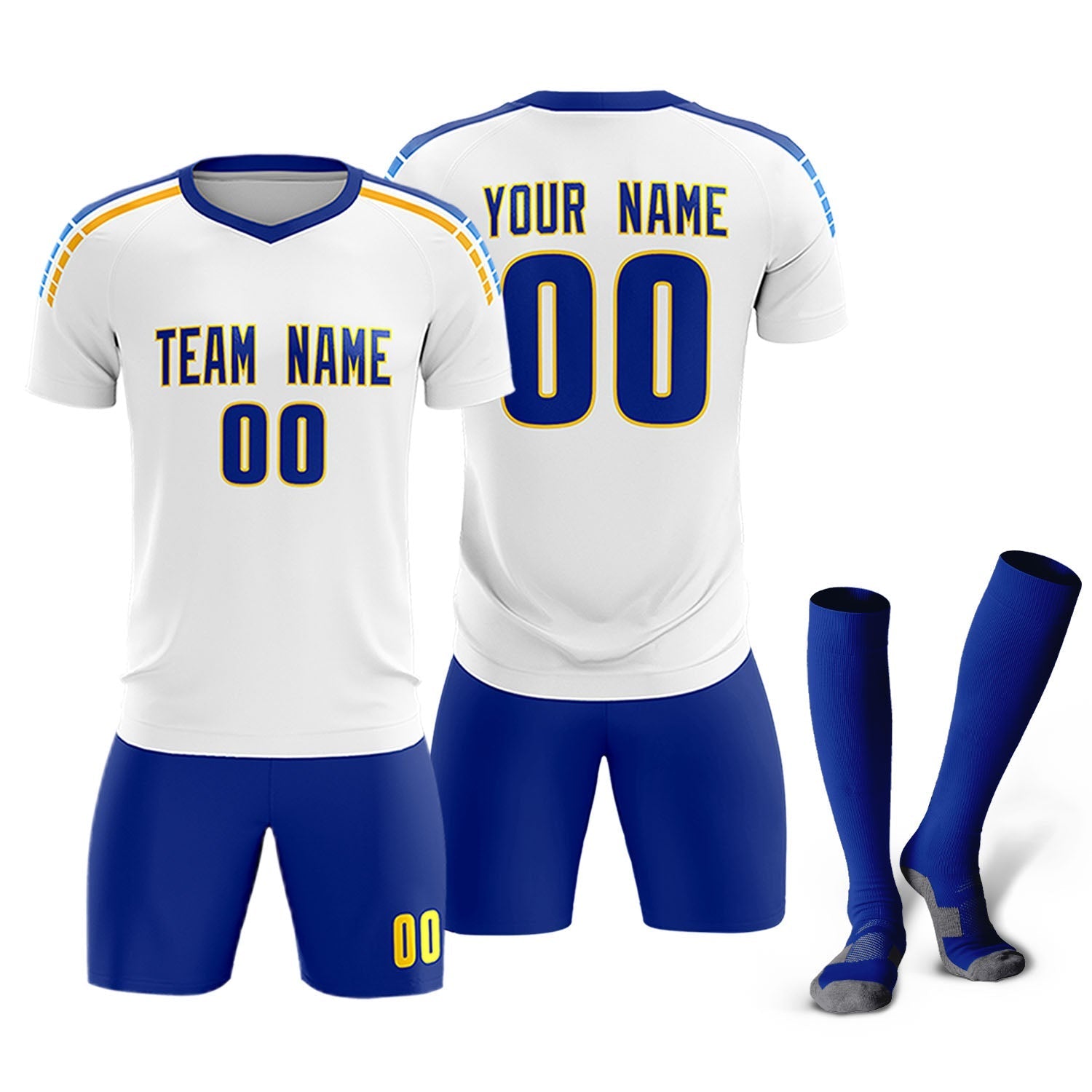 Custom White Raglan Shoulder Striped Soccer Tops/Sets Jersey