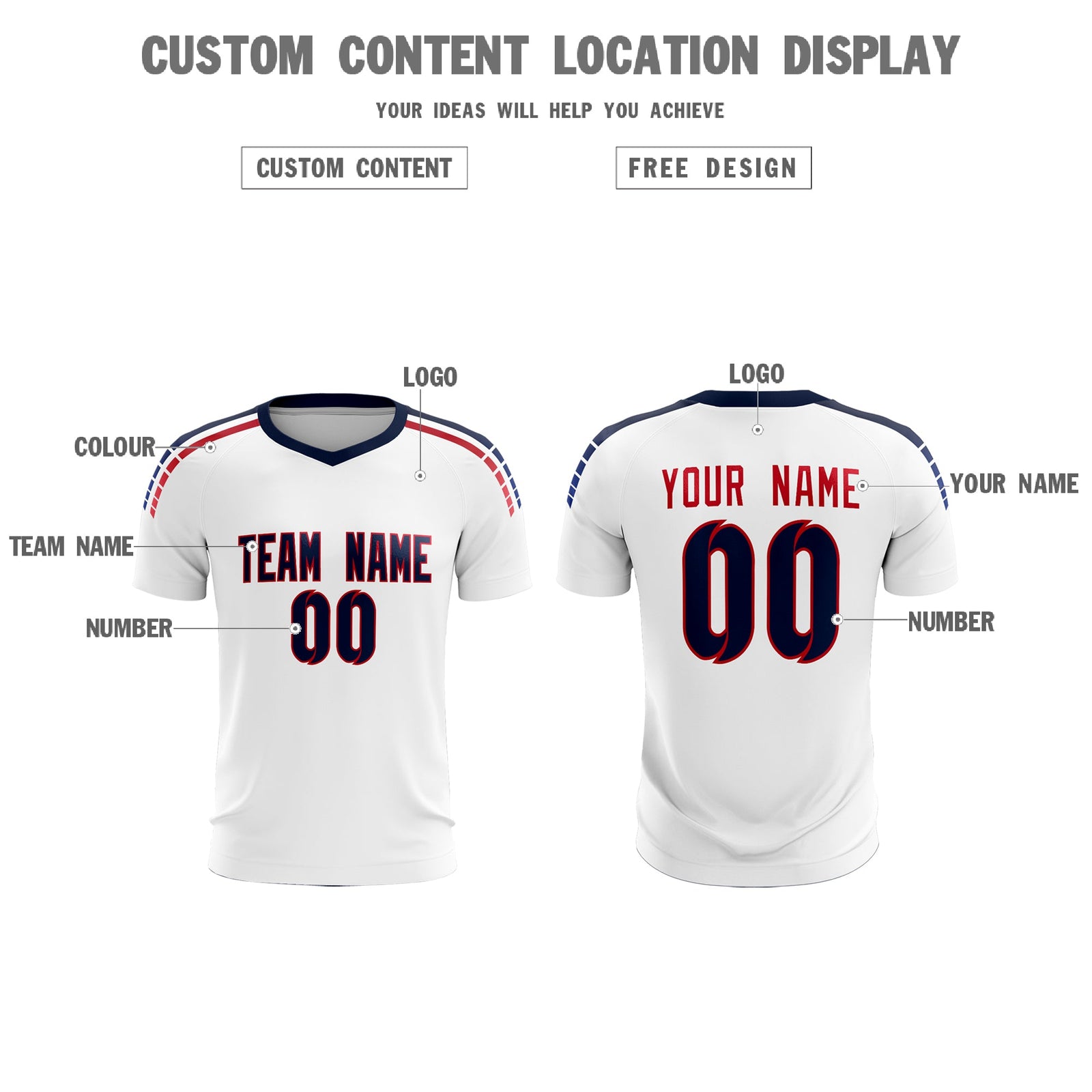 Custom white Striped Quick Dry Tops Soccer Sets Jersey