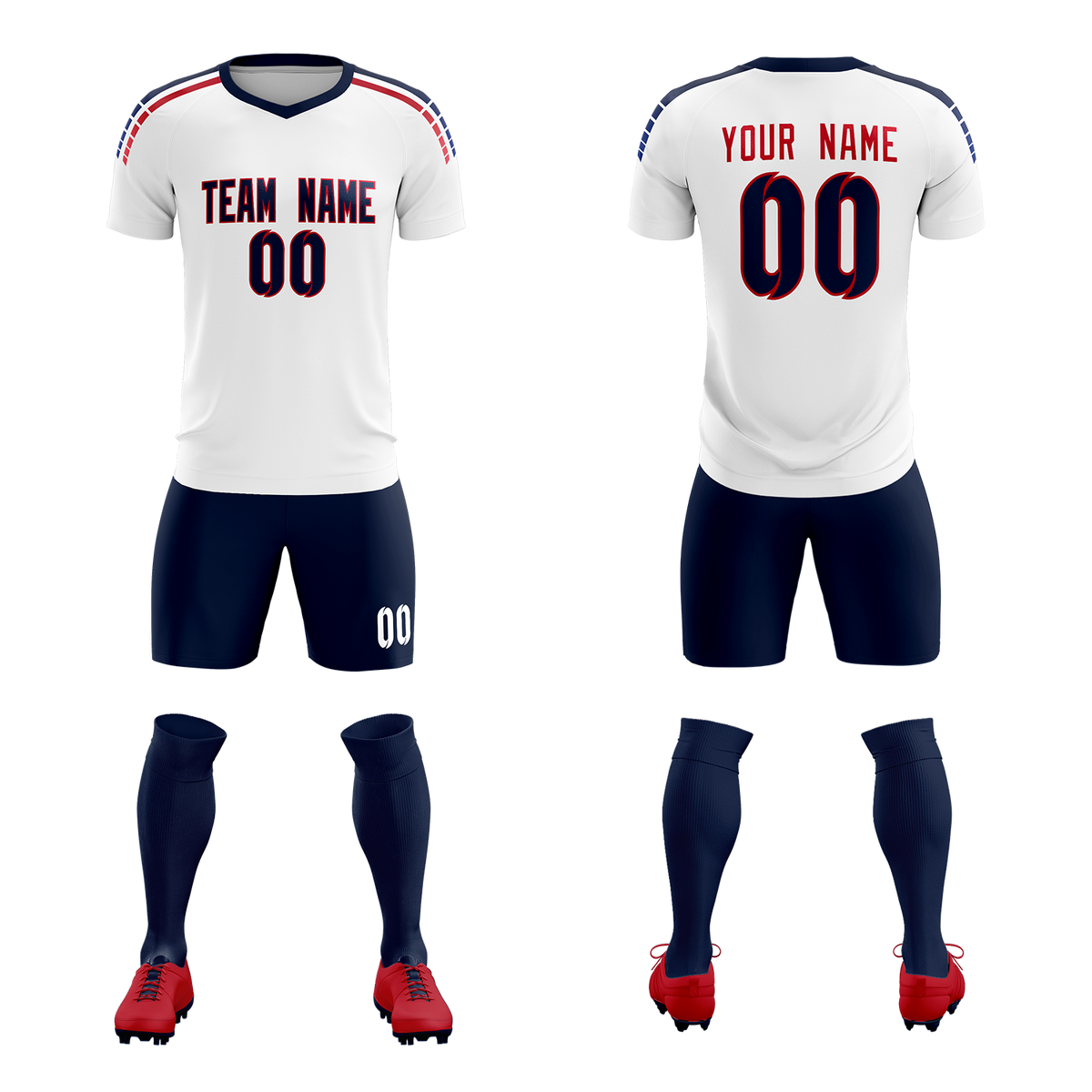 Custom white Striped Quick Dry Tops Soccer Sets Jersey