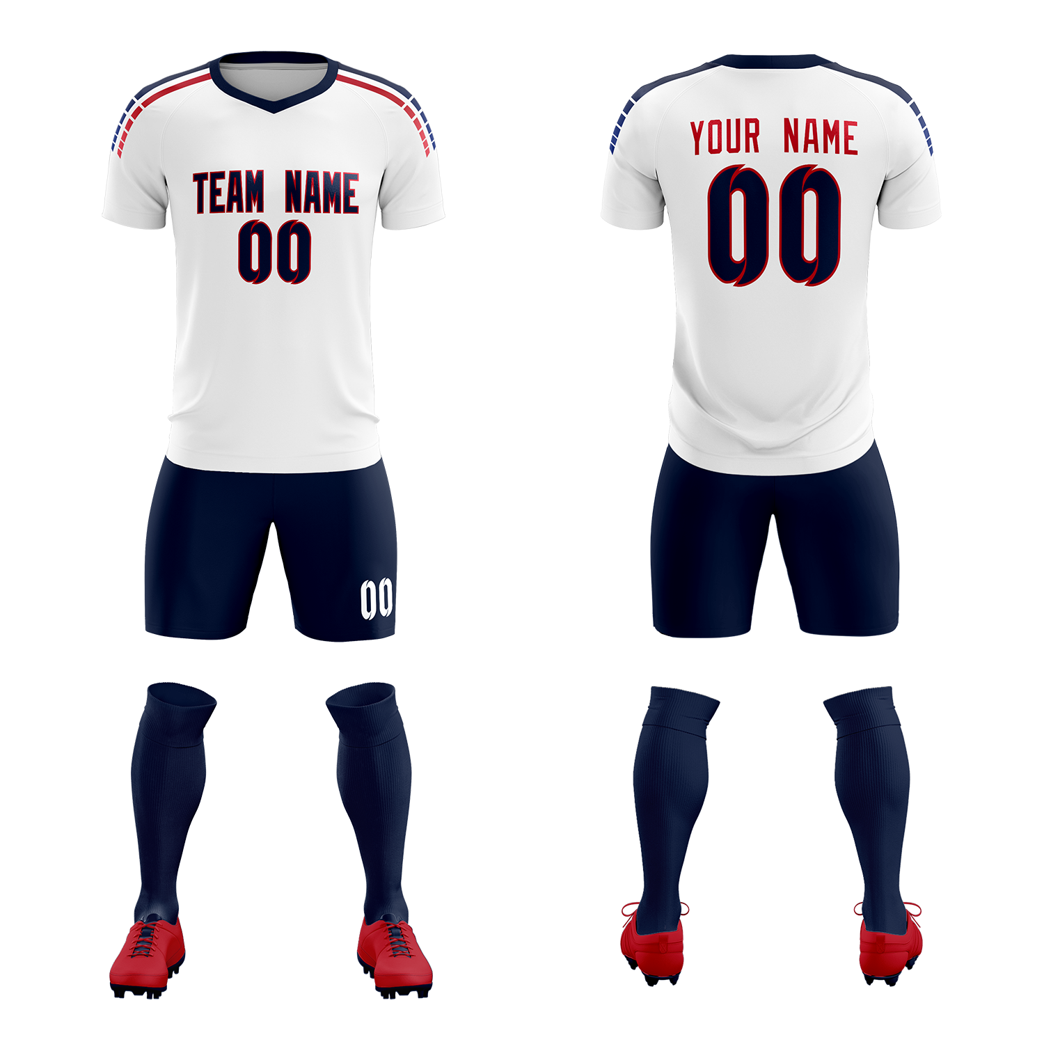 Custom white Striped Quick Dry Tops Soccer Sets Jersey