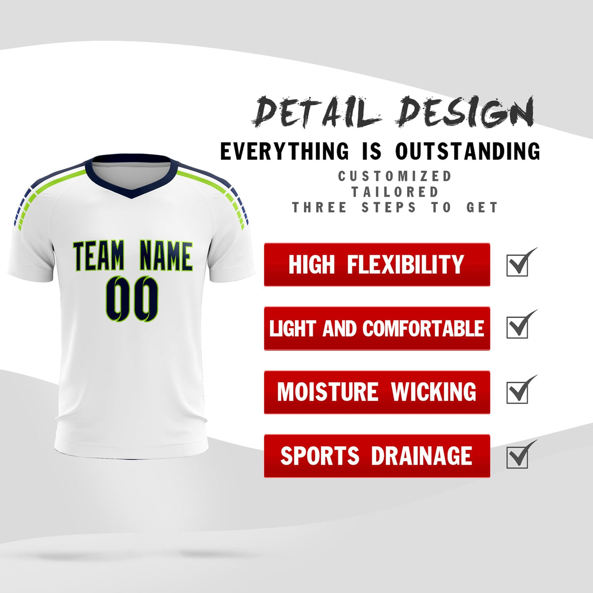 Custom White Raglan Shoulder Striped Soccer Tops/Sets Jersey