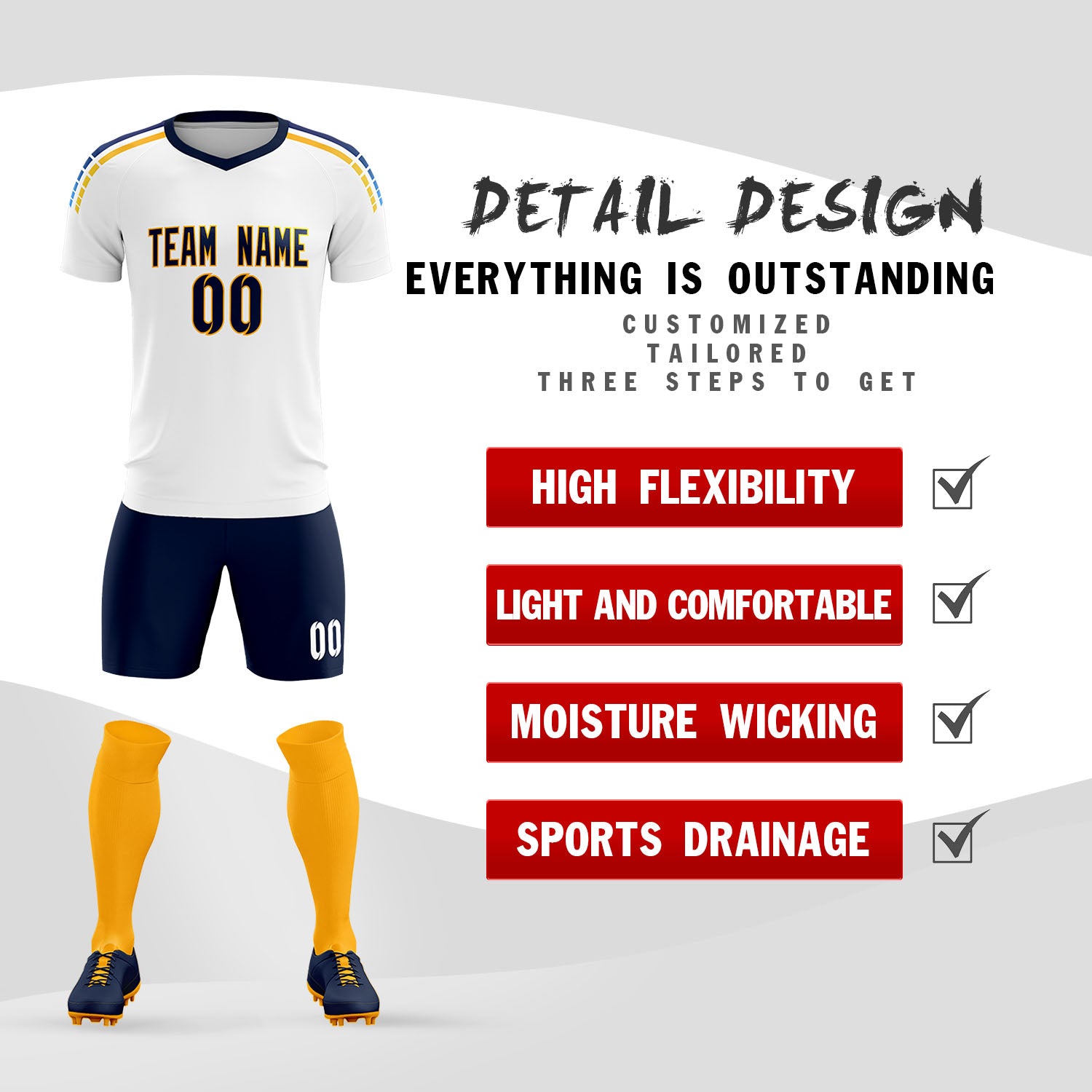 Custom White Raglan Shoulder Striped Soccer Tops/Sets Jersey