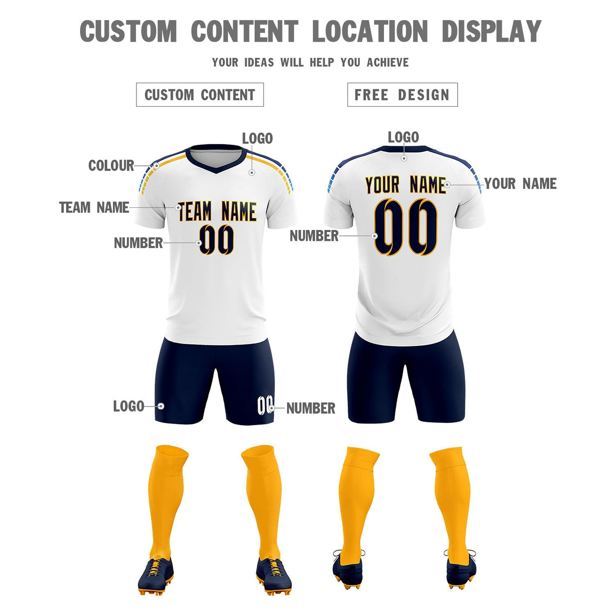 Custom White Raglan Shoulder Striped Soccer Tops/Sets Jersey