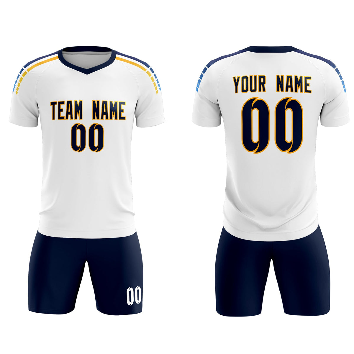 Custom White Raglan Shoulder Striped Soccer Tops/Sets Jersey