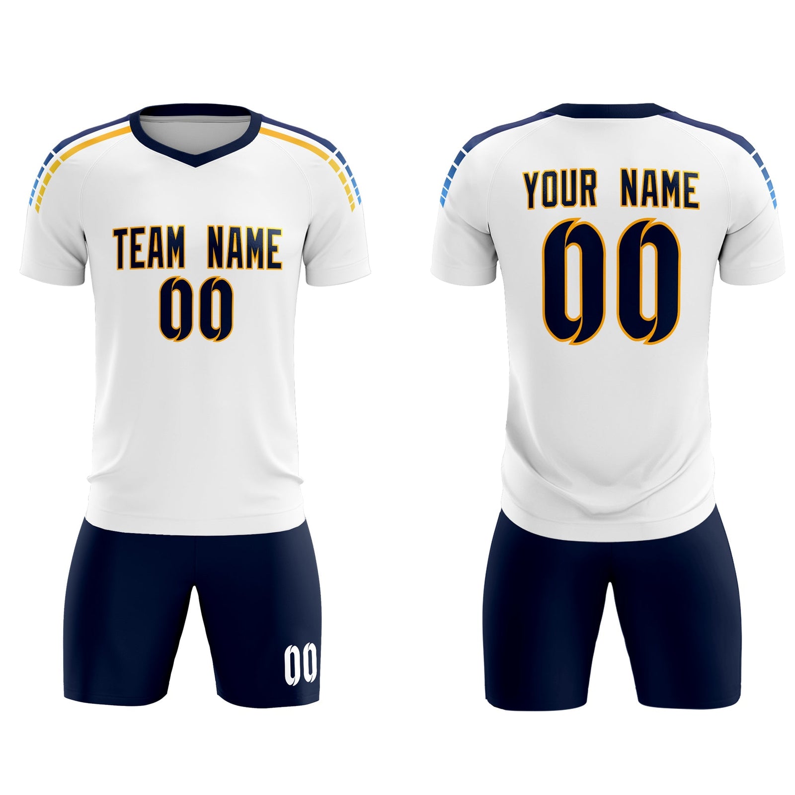 Custom White Raglan Shoulder Striped Soccer Tops/Sets Jersey