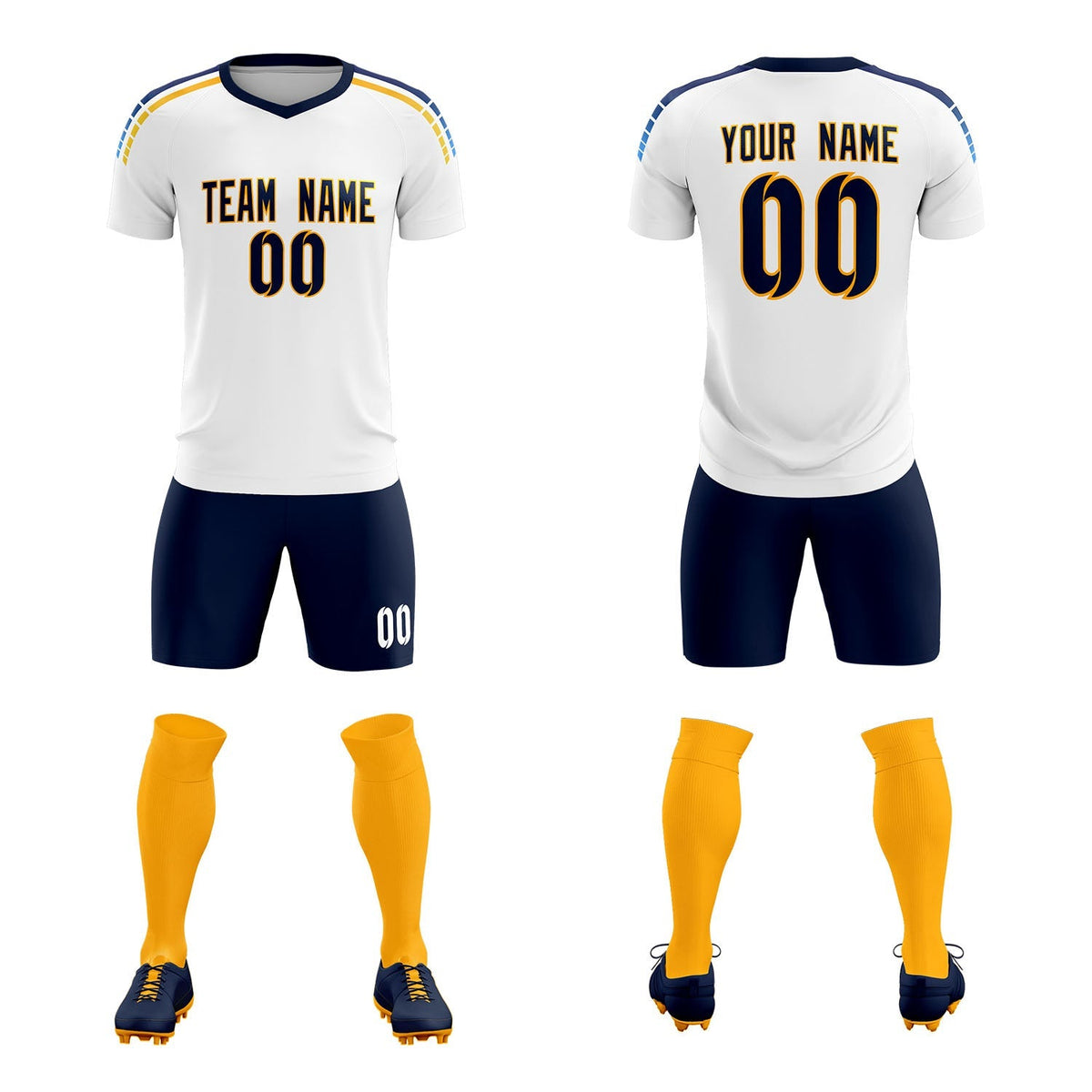 Custom White Raglan Shoulder Striped Soccer Tops/Sets Jersey