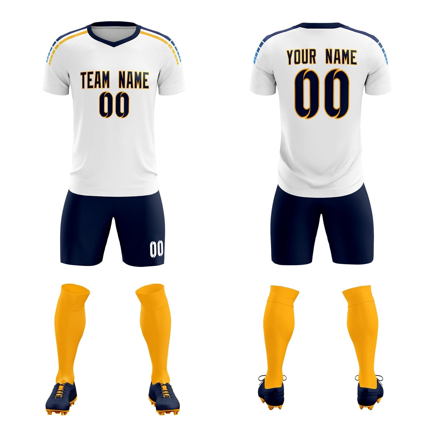 Custom White Raglan Shoulder Striped Soccer Tops/Sets Jersey