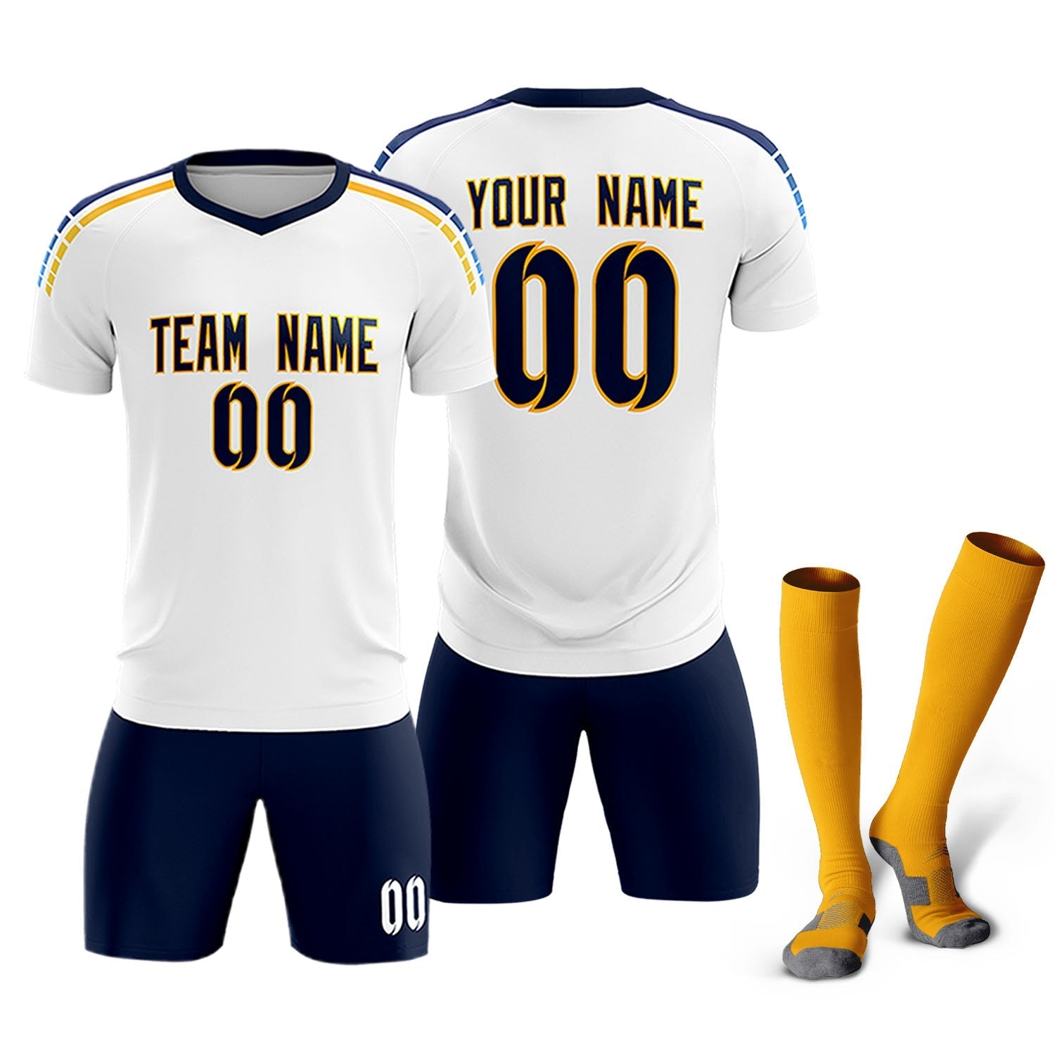 Custom White Raglan Shoulder Striped Soccer Tops/Sets Jersey