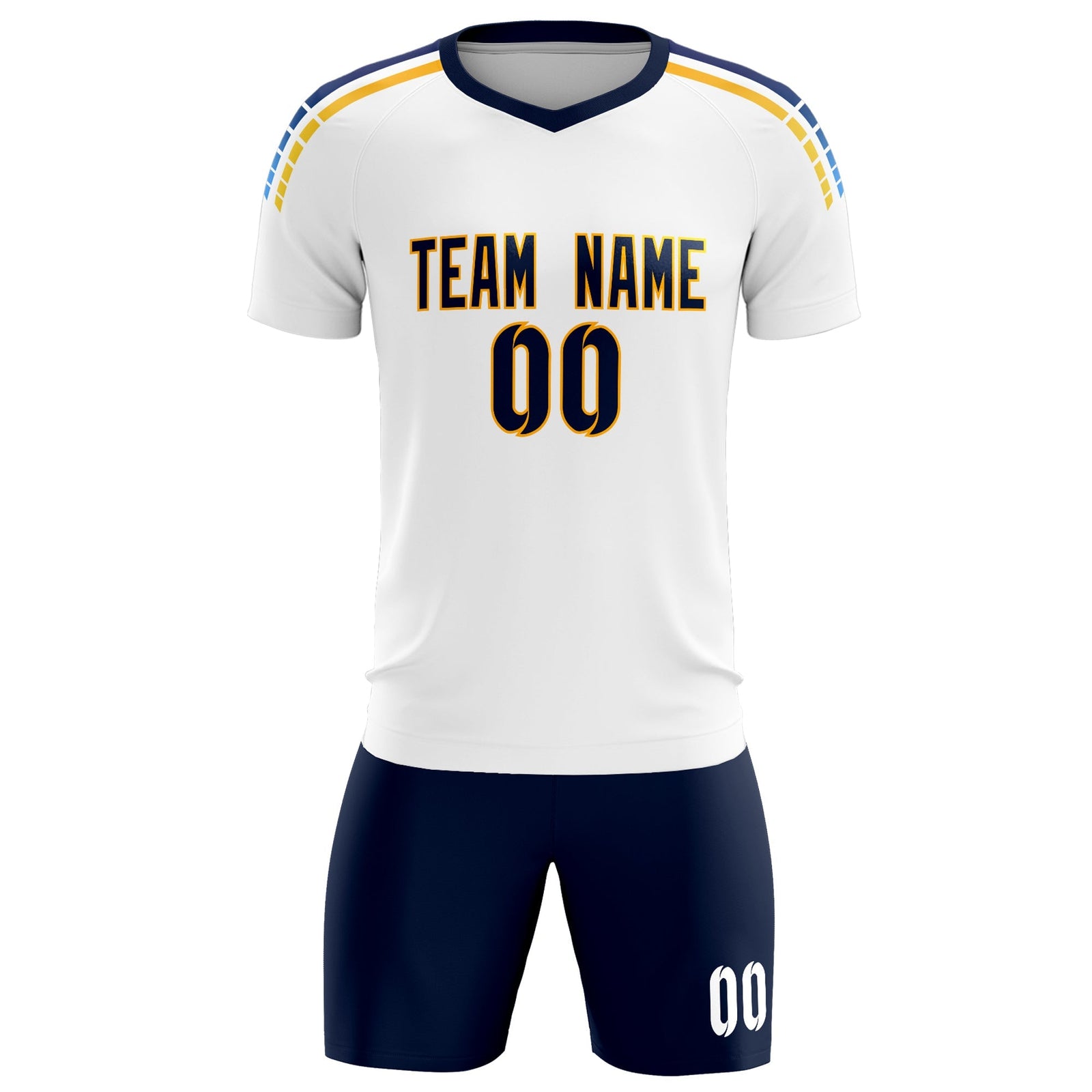 Custom White Raglan Shoulder Striped Soccer Tops/Sets Jersey