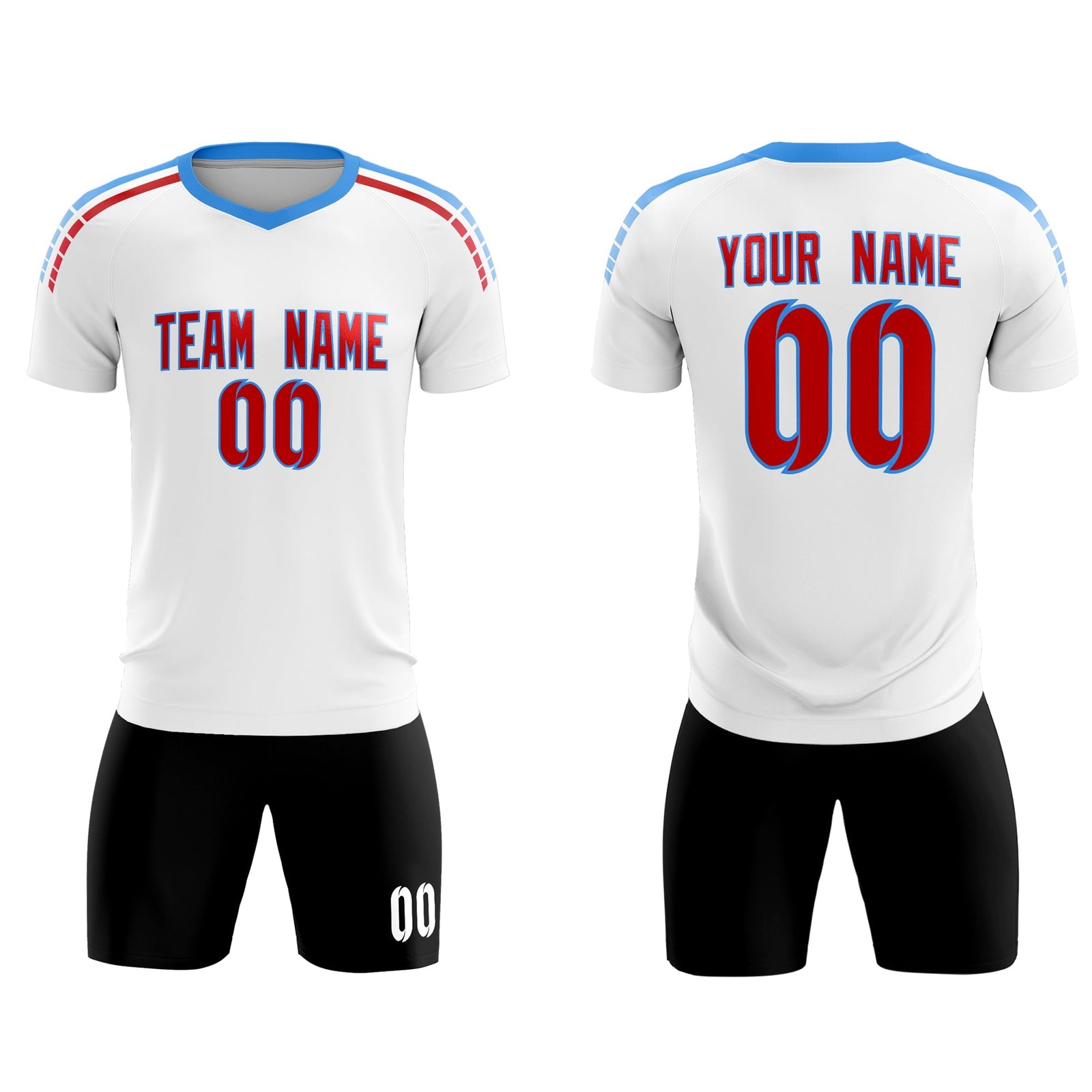 Custom White Raglan Shoulder Striped Soccer Tops/Sets Jersey