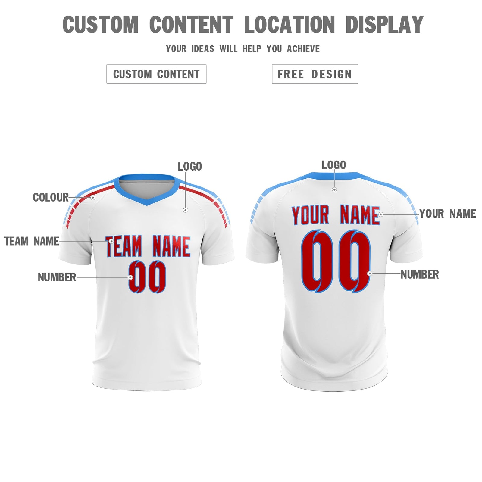 Custom White Raglan Shoulder Striped Soccer Tops/Sets Jersey