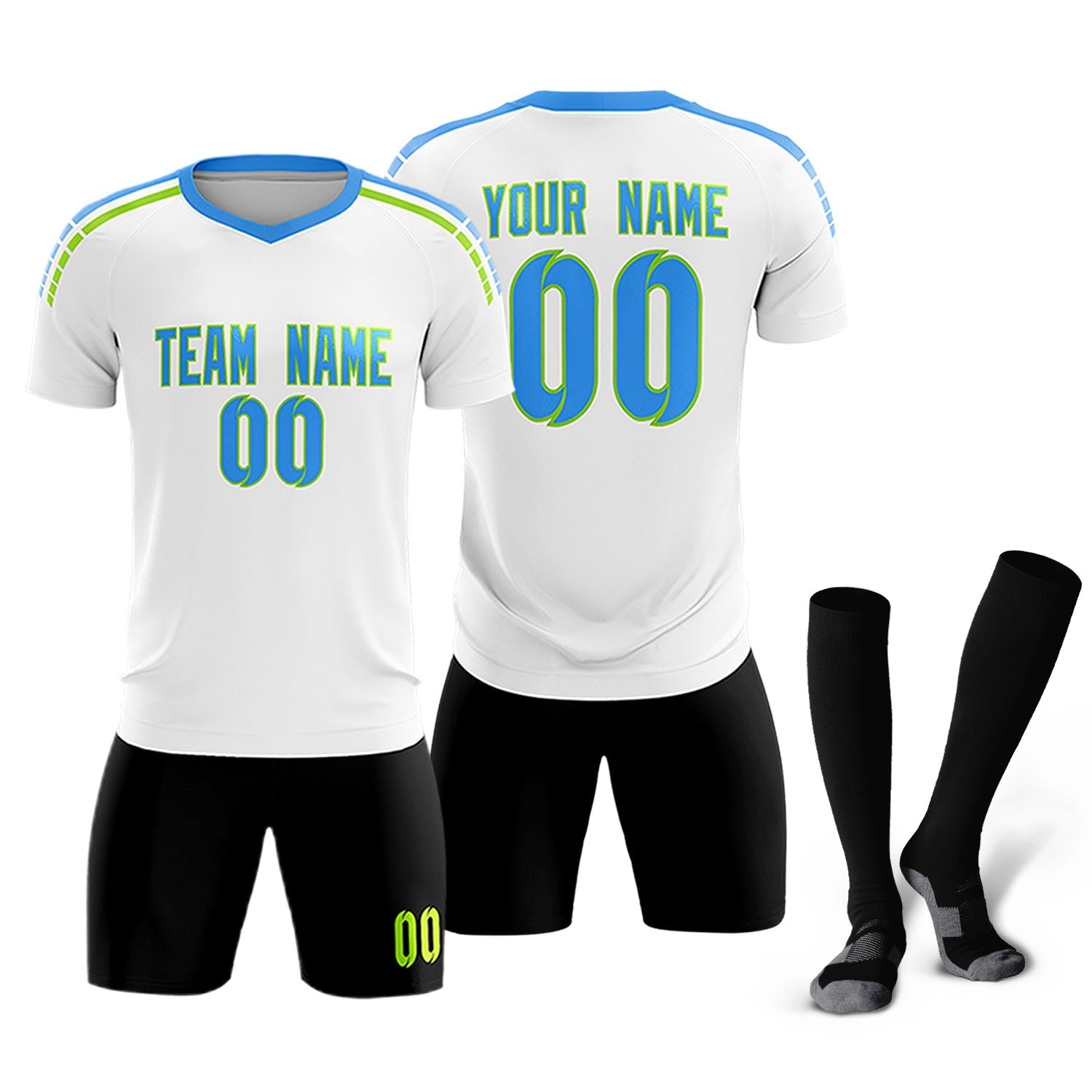 Custom White Raglan Shoulder Striped Soccer Tops/Sets Jersey