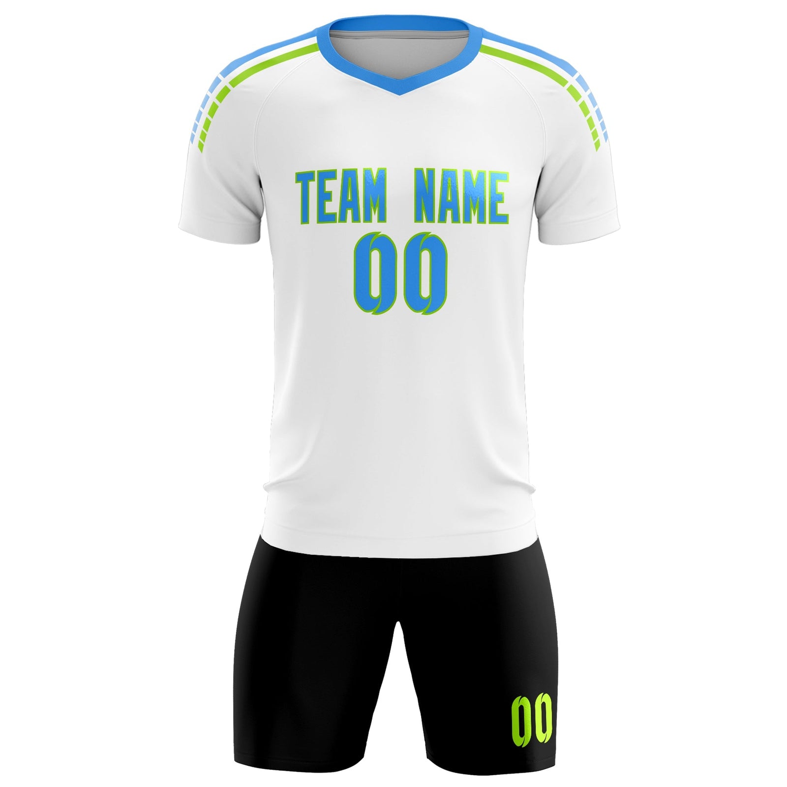 Custom White Raglan Shoulder Striped Soccer Tops/Sets Jersey