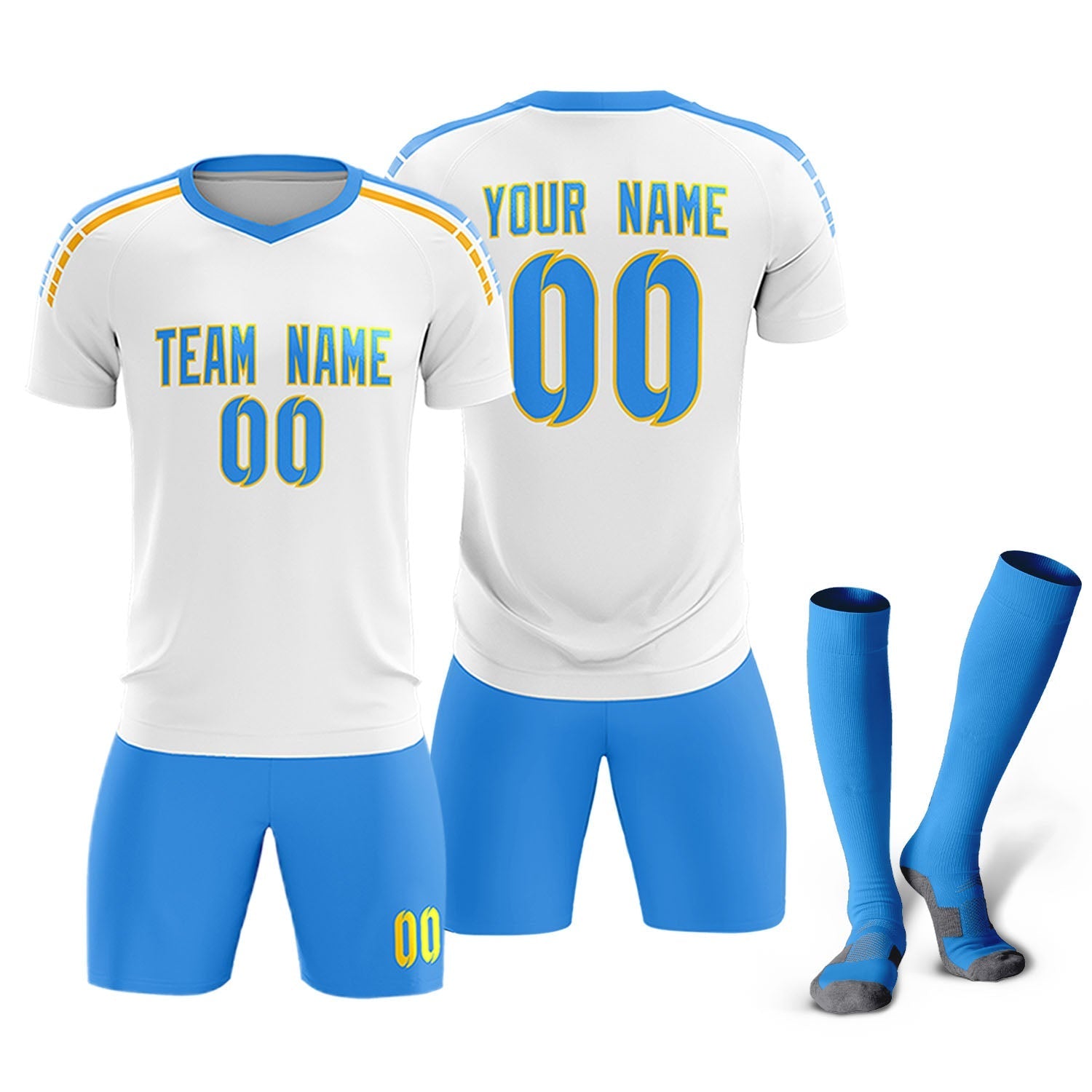 Custom White Raglan Shoulder Striped Soccer Tops/Sets Jersey