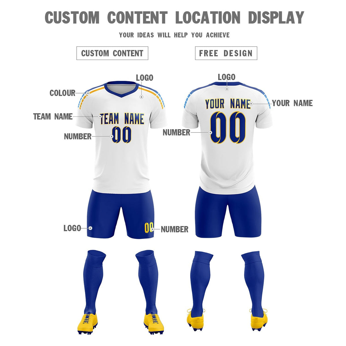 Custom White Raglan Shoulder Striped Soccer Tops/Sets Jersey