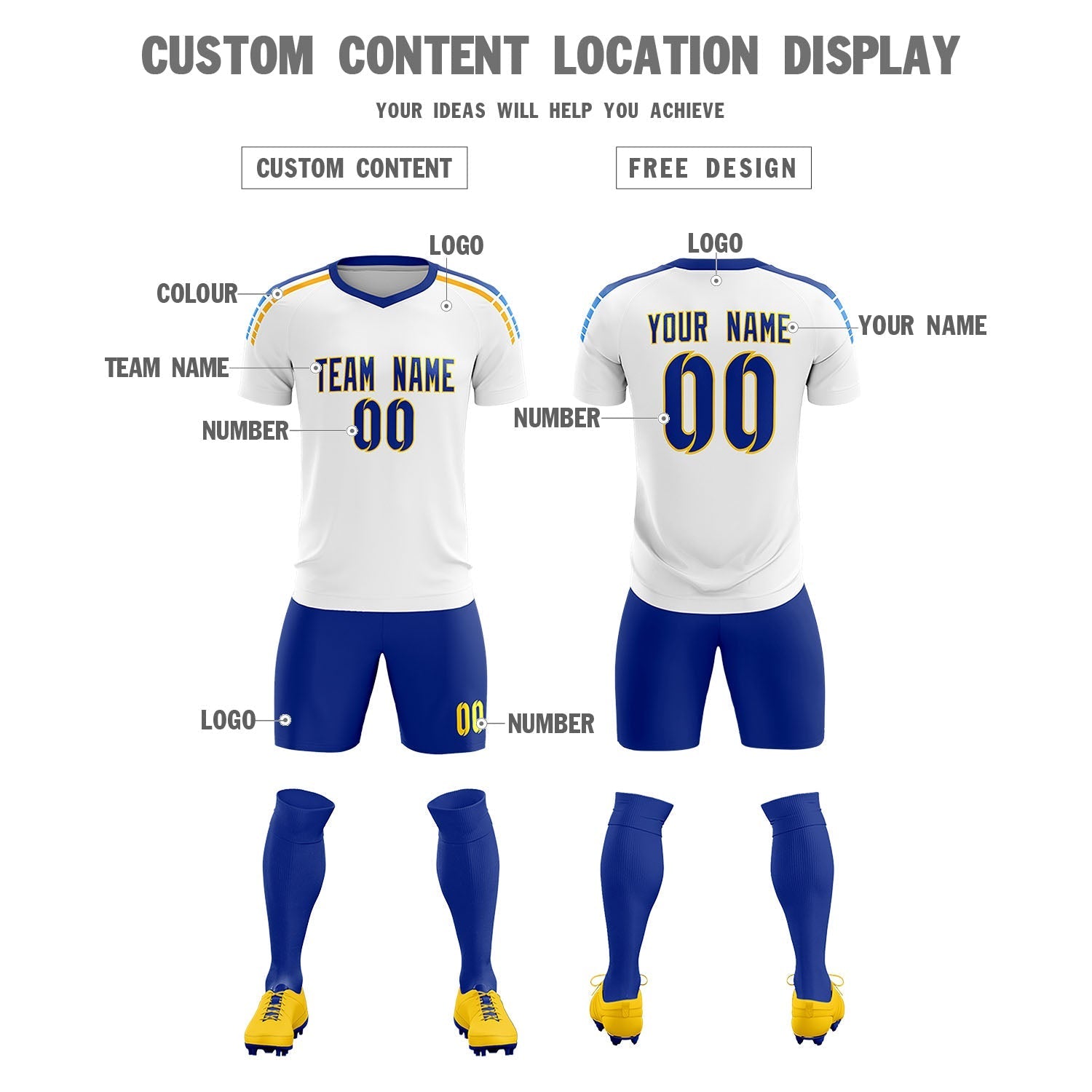 Custom White Raglan Shoulder Striped Soccer Tops/Sets Jersey