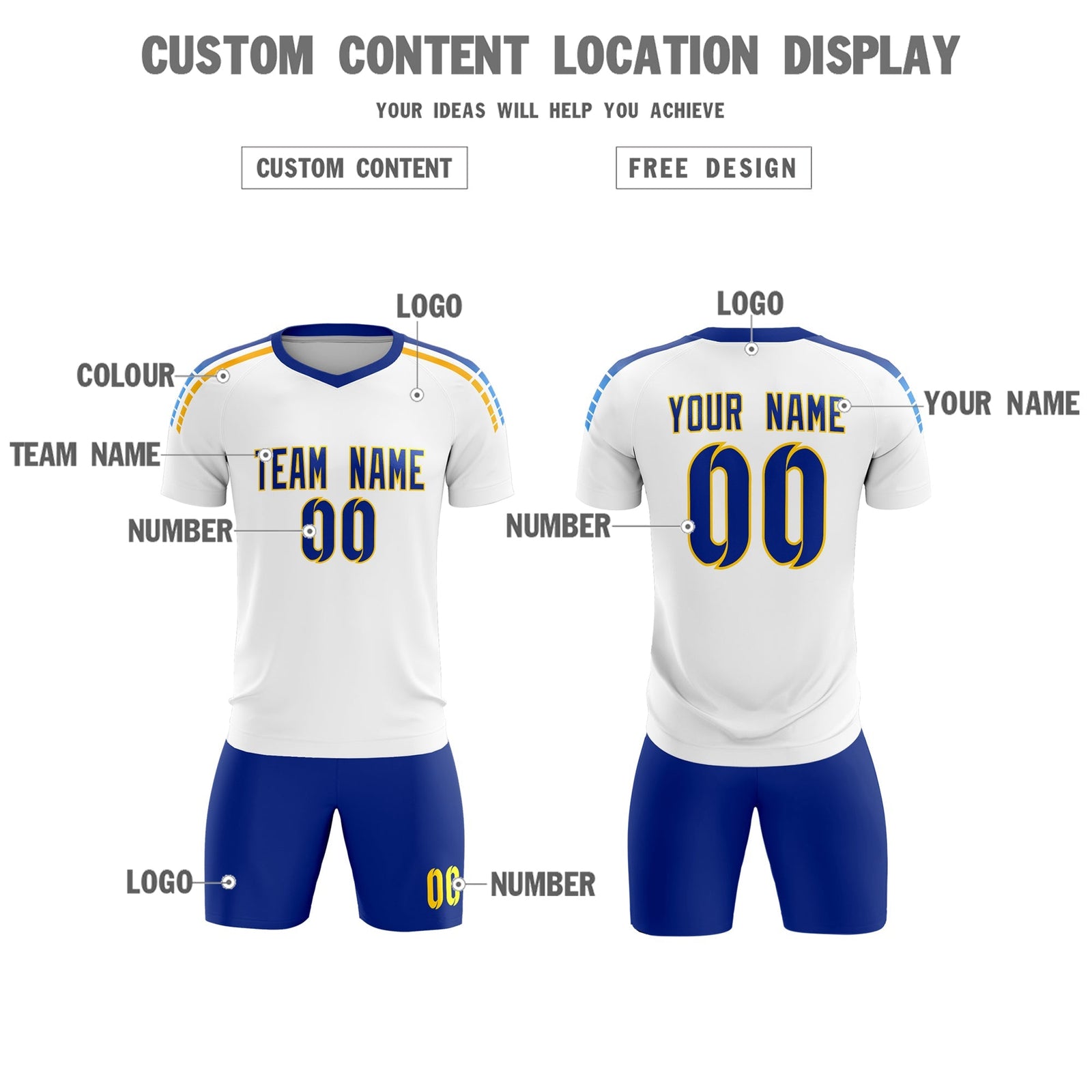 Custom White Raglan Shoulder Striped Soccer Tops/Sets Jersey