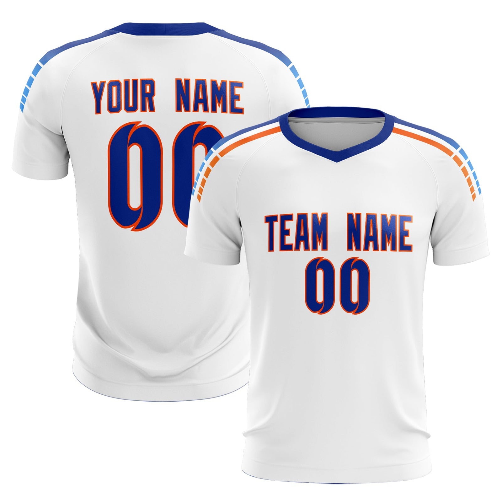 Custom White Raglan Shoulder Striped Soccer Tops/Sets Jersey