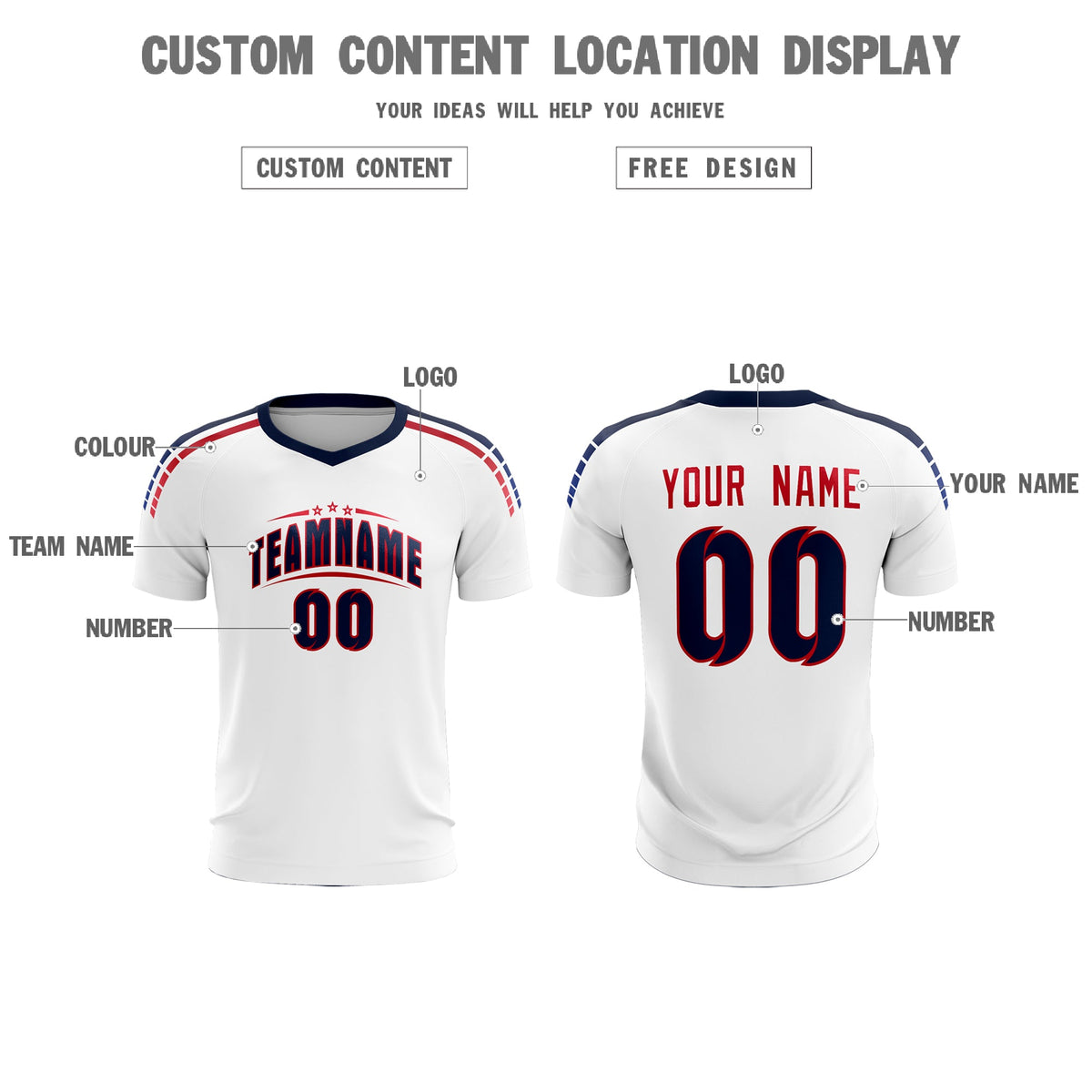 Custom white Striped Quick Dry Tops Soccer Sets Jersey