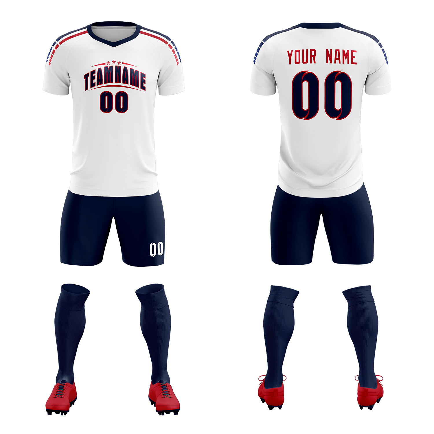 Custom white Striped Quick Dry Tops Soccer Sets Jersey