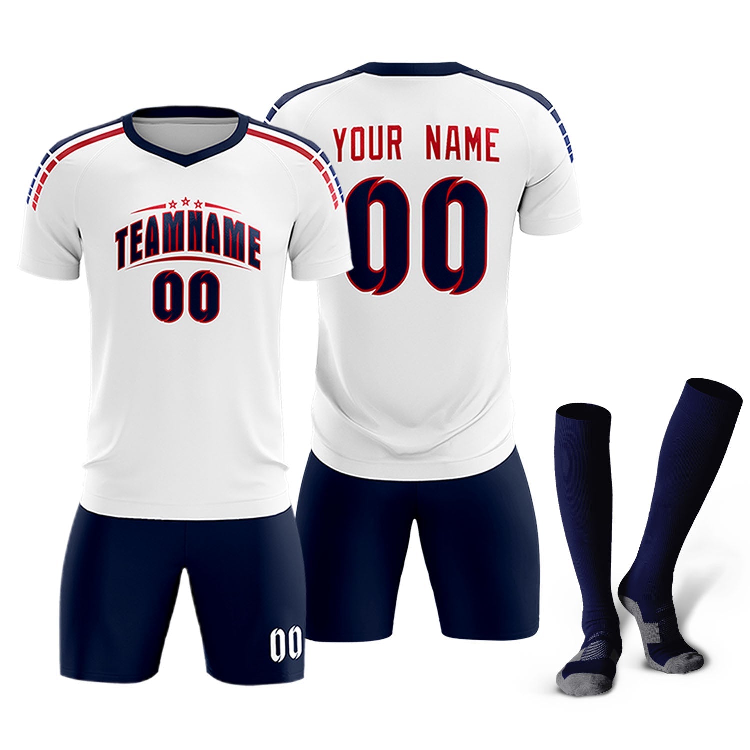 Custom white Striped Quick Dry Tops Soccer Sets Jersey