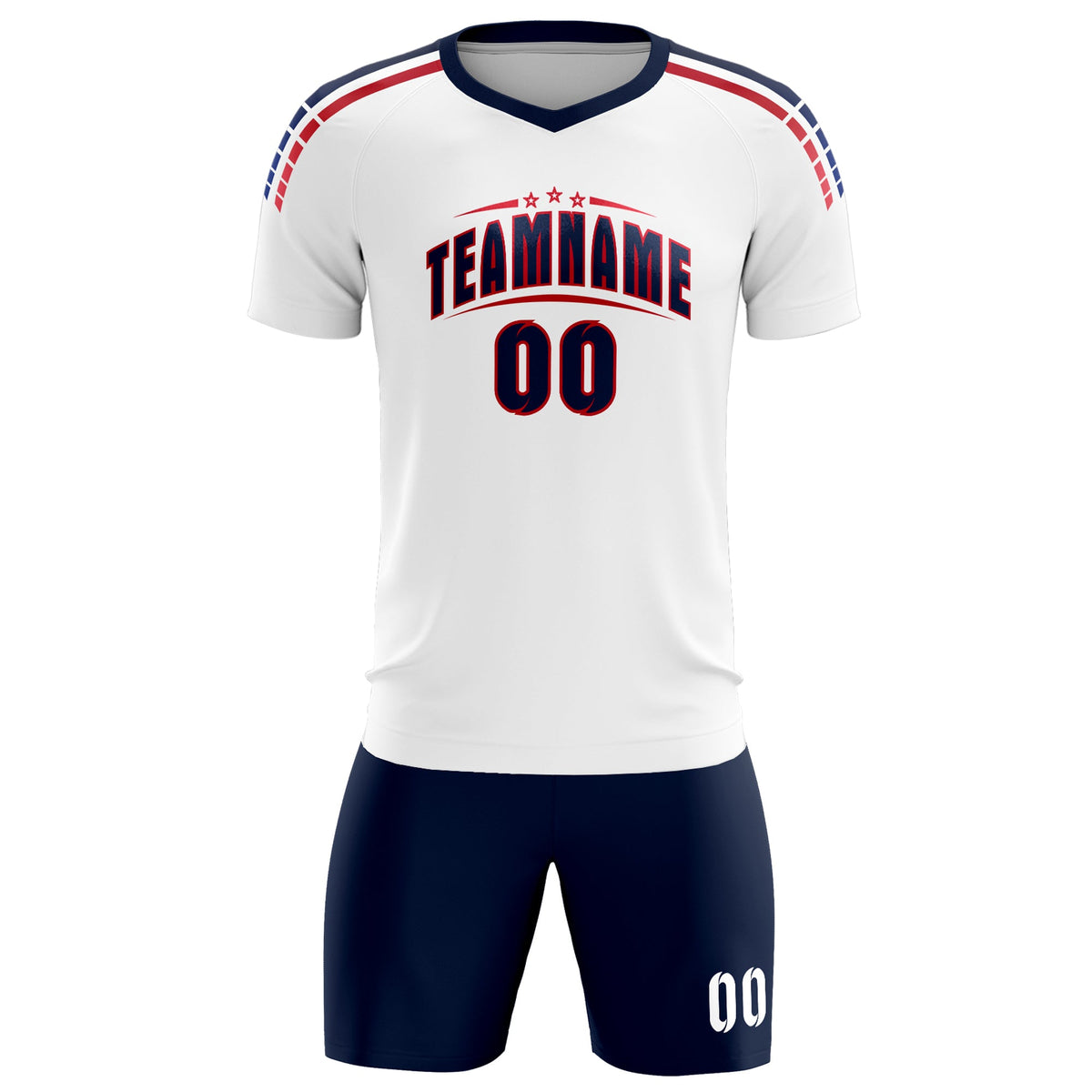 Custom white Striped Quick Dry Tops Soccer Sets Jersey