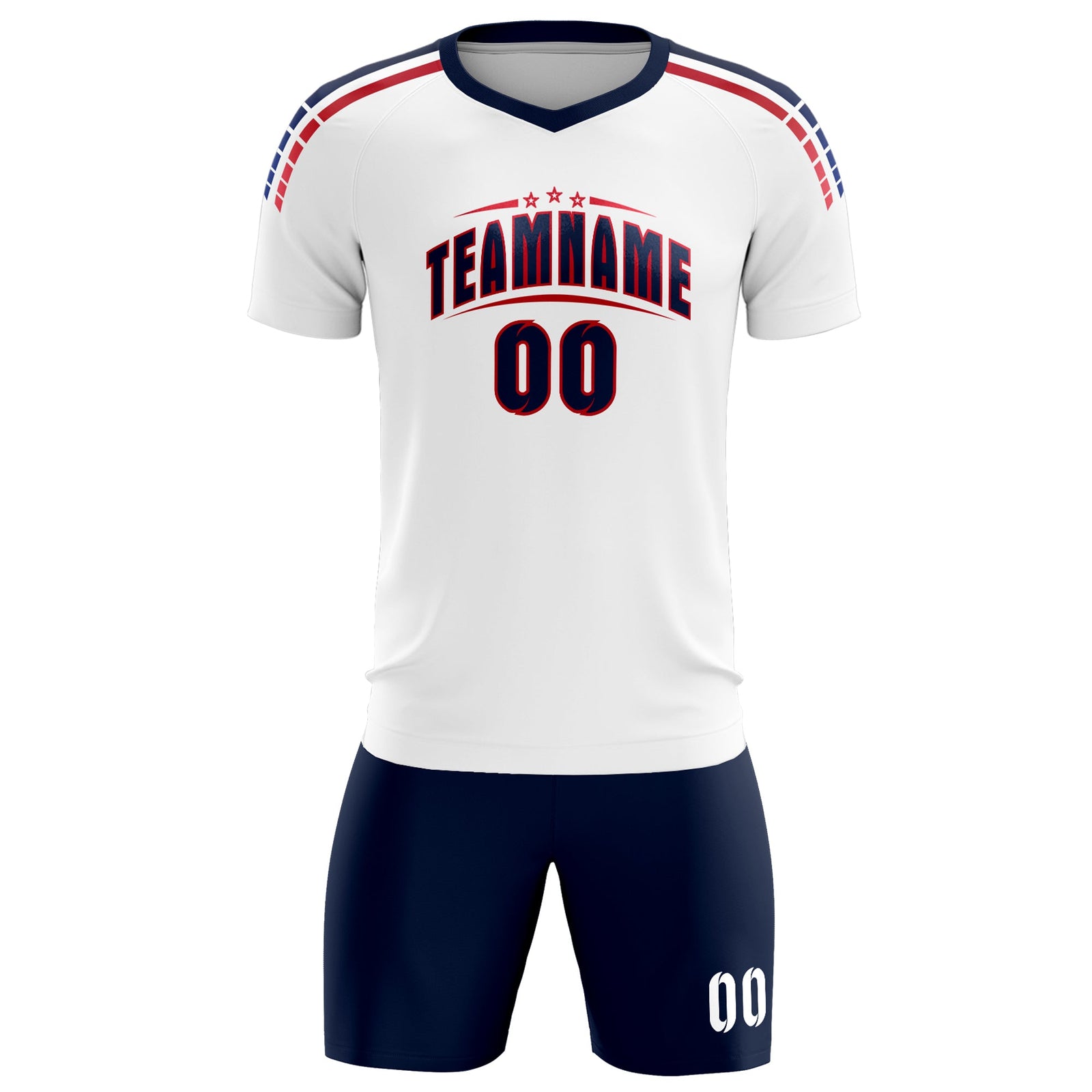 Custom white Striped Quick Dry Tops Soccer Sets Jersey