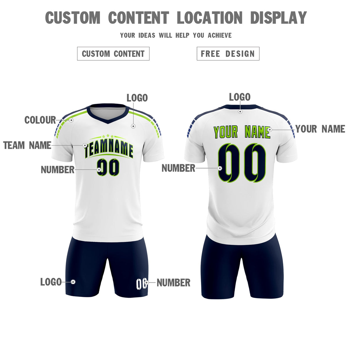 Custom White Raglan Shoulder Striped Soccer Tops/Sets Jersey