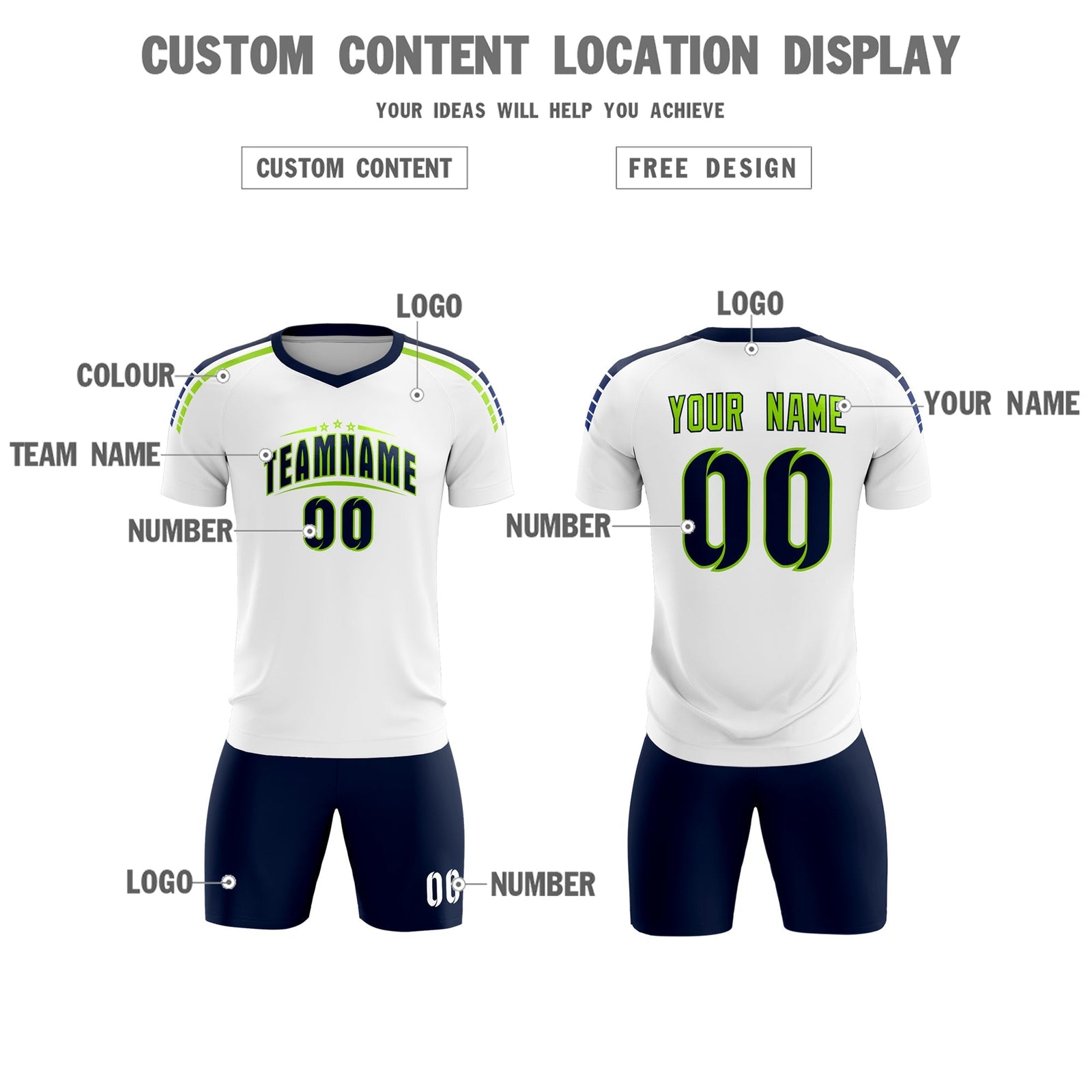 Custom White Raglan Shoulder Striped Soccer Tops/Sets Jersey