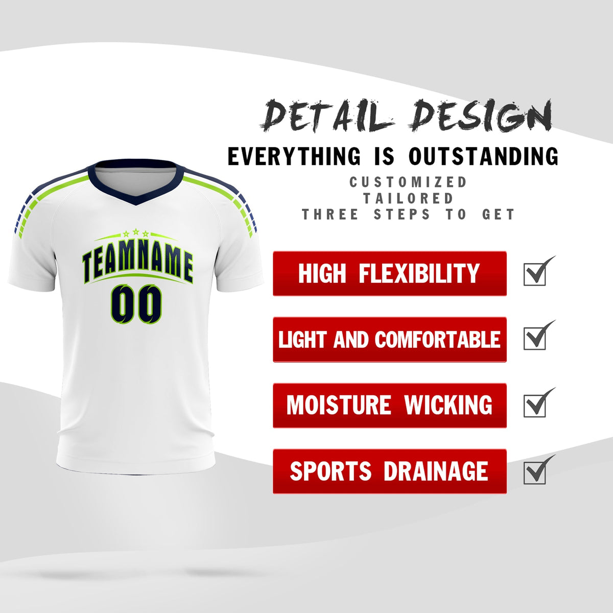 Custom White Raglan Shoulder Striped Soccer Tops/Sets Jersey