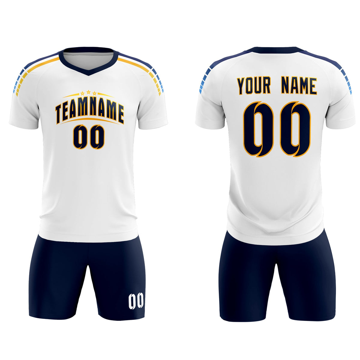 Custom White Raglan Shoulder Striped Soccer Tops/Sets Jersey