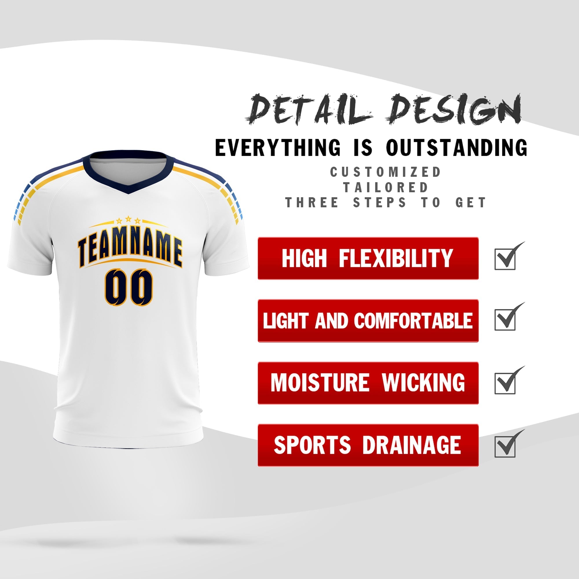 Custom White Raglan Shoulder Striped Soccer Tops/Sets Jersey