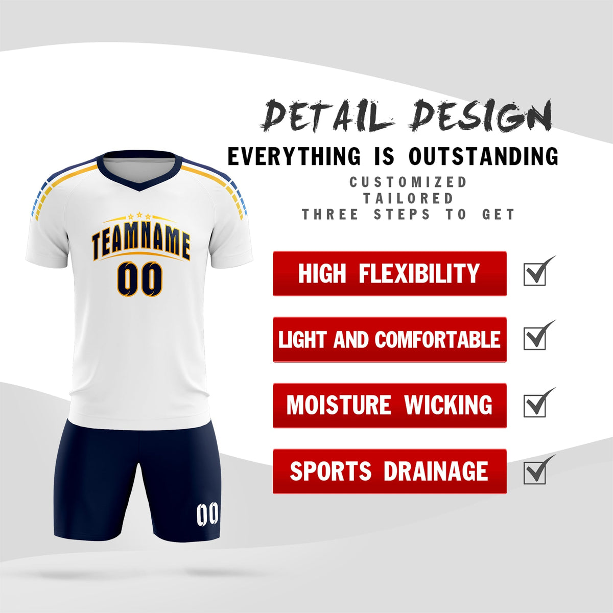 Custom White Raglan Shoulder Striped Soccer Tops/Sets Jersey